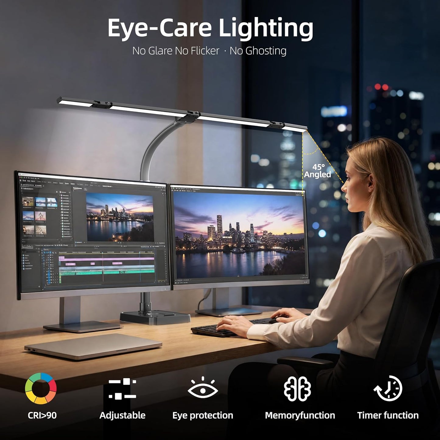LED Desk Lamp for Home Office, Eye-Caring Desk Light with Remote,Adjustable Flexible Gooseneck,Adjustable Gooseneck