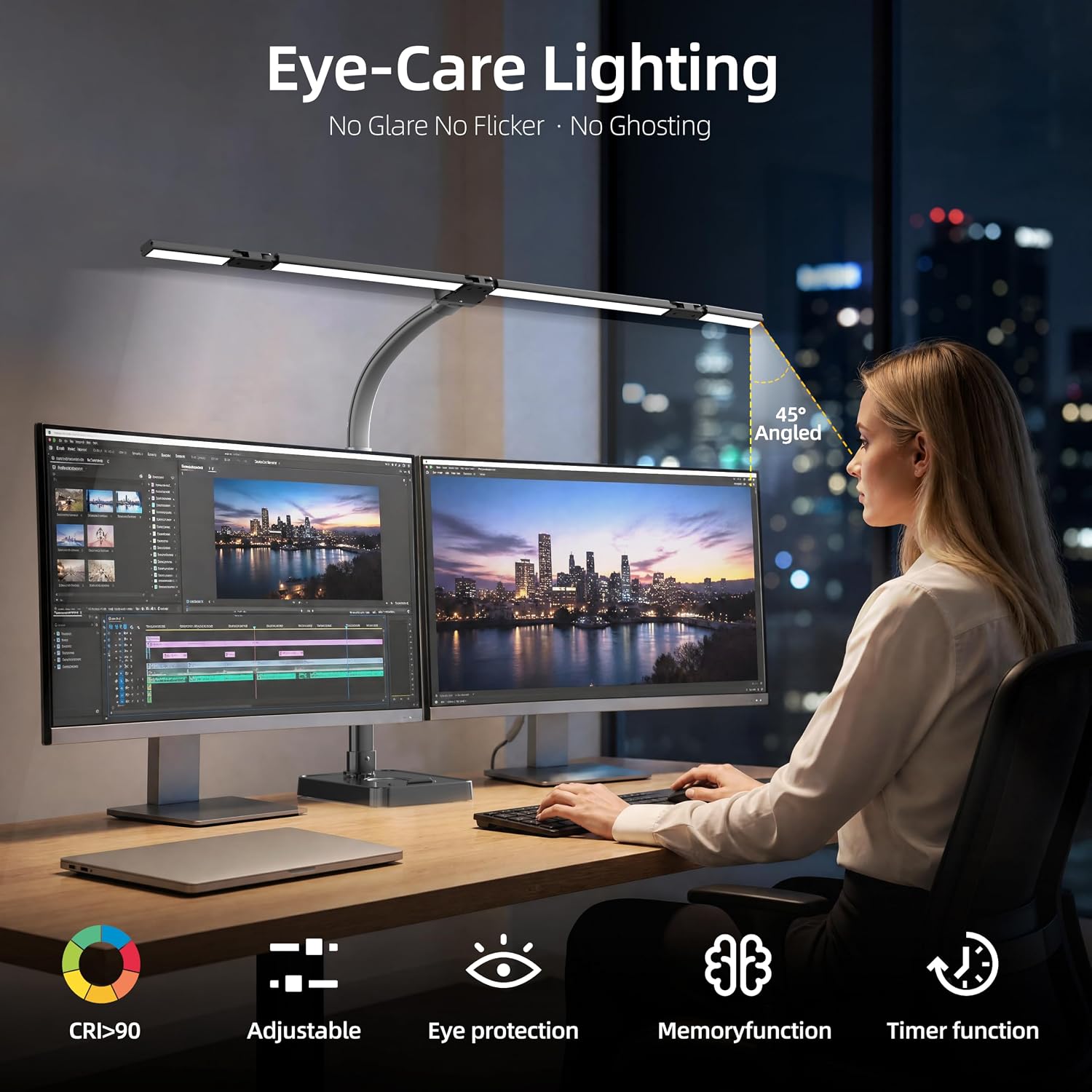 LED Desk Lamp for Home Office, Eye-Caring Desk Light with Remote,Adjustable Flexible Gooseneck,Adjustable Gooseneck