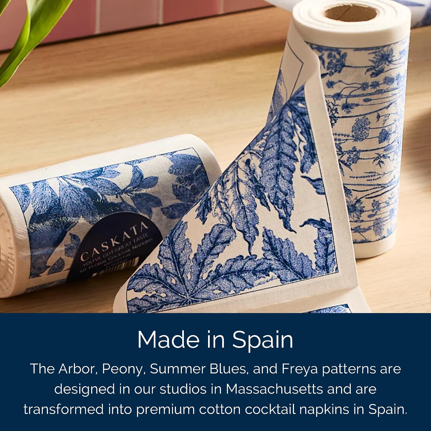 Botanicals Cocktail Napkin Roll of 50 | 100% Cotton Quick Dry Reusable | Perfect for Home, Dining, Birthday, Gifts