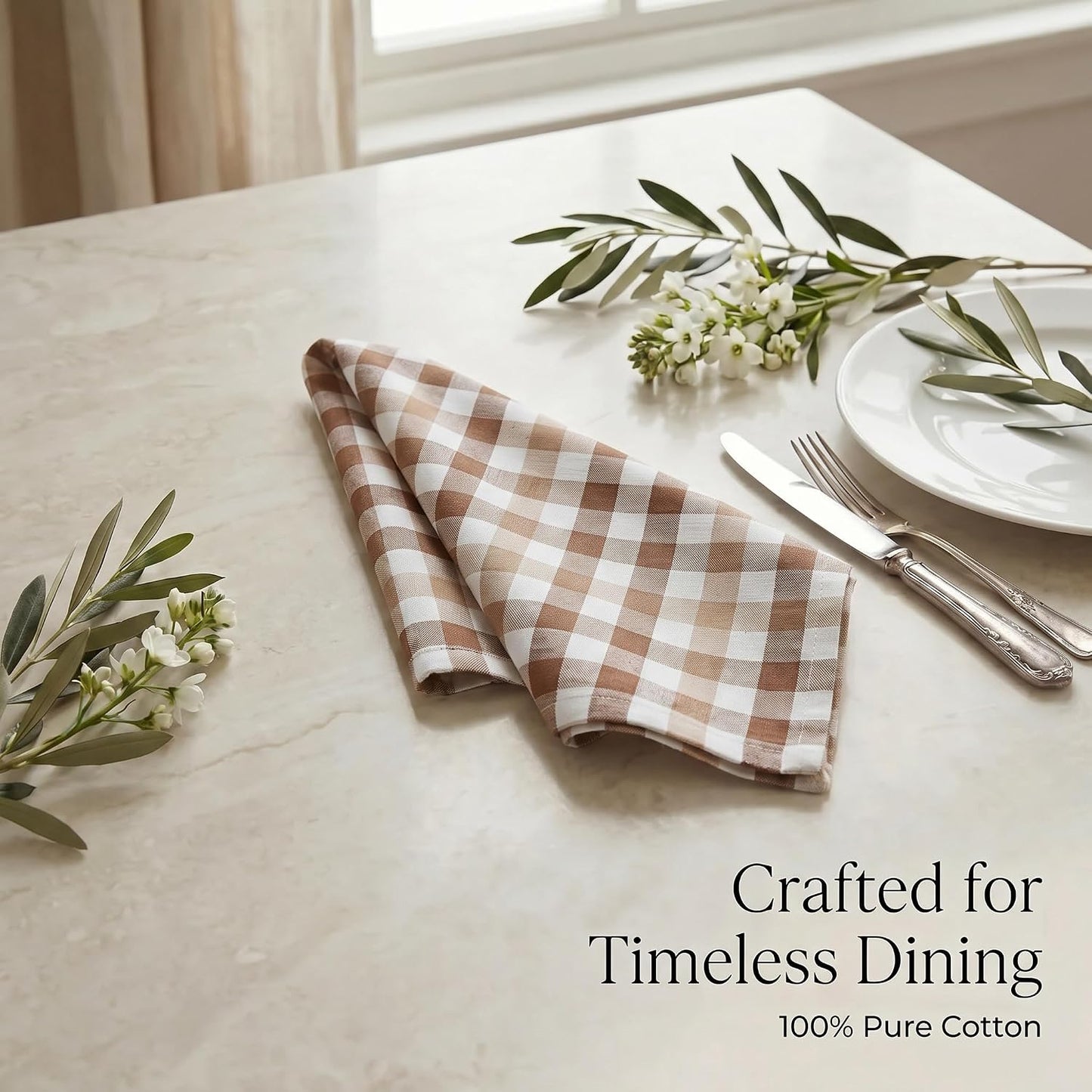 Urban Villa Cloth Napkins Cotton 20x20 (Set of 12) Taupe/Chocolate