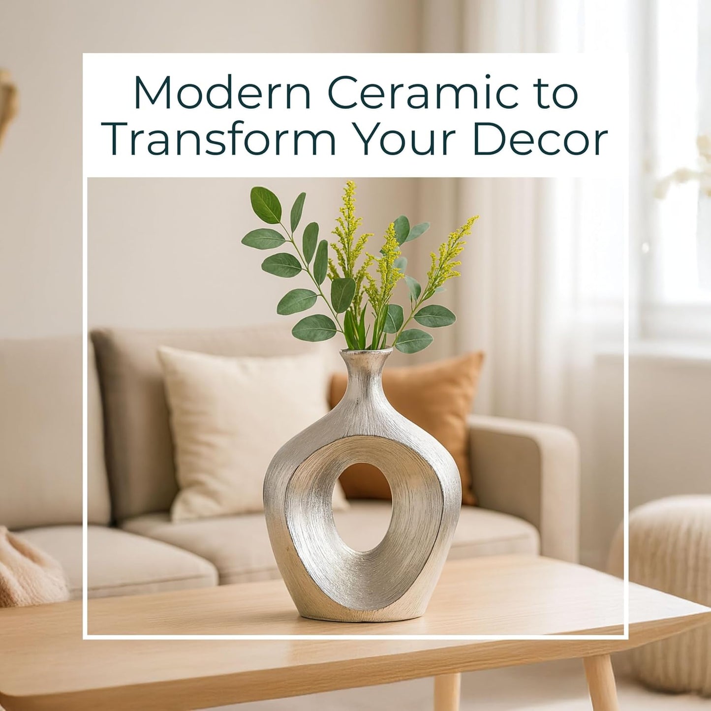 Modern Glam Decorative Vase for Flowers or Standalone / Metallic