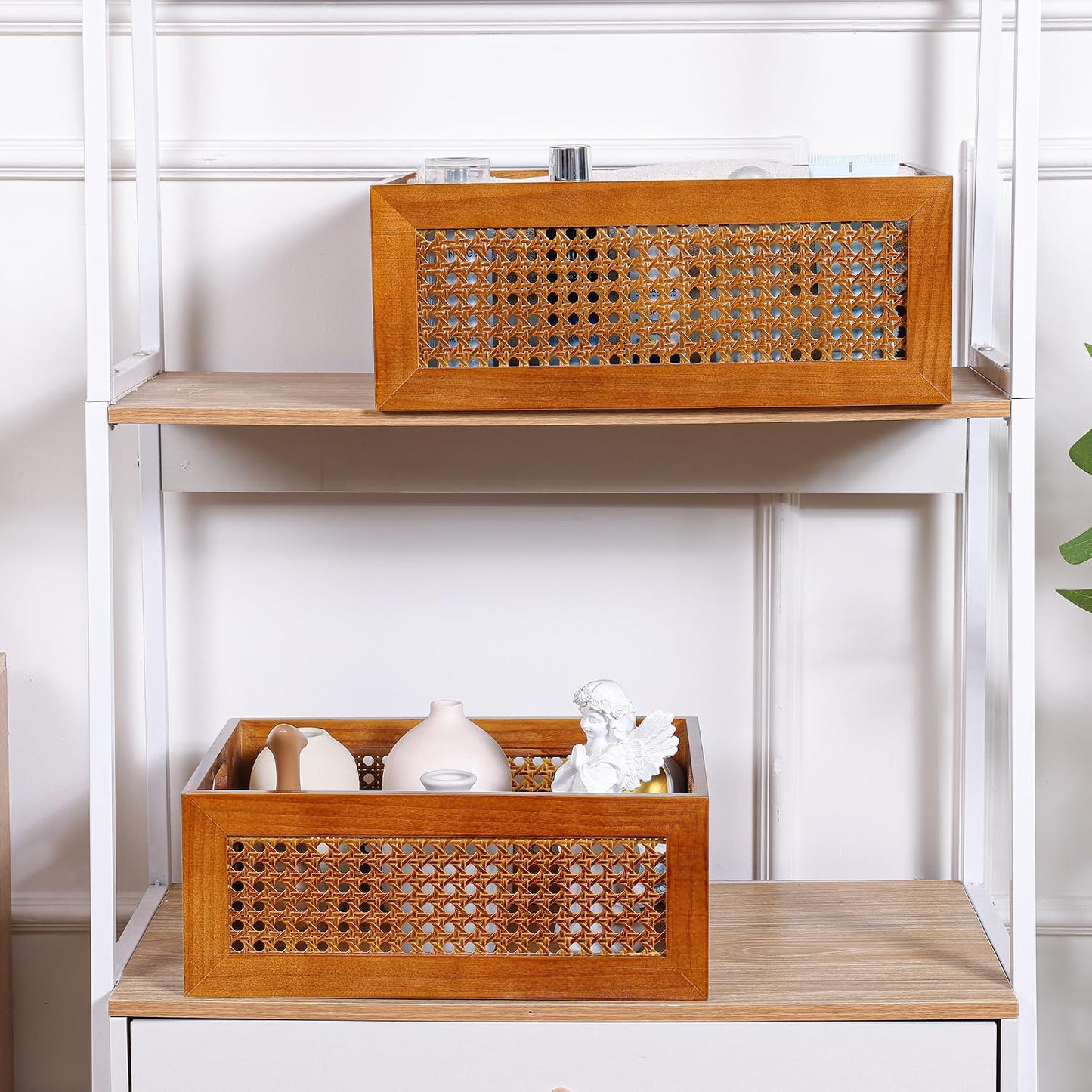 Frame & Handles Decorative Natural Bamboo Woven / Brown / 15 x 11 x 5.9 / 2 Set / Set of 2