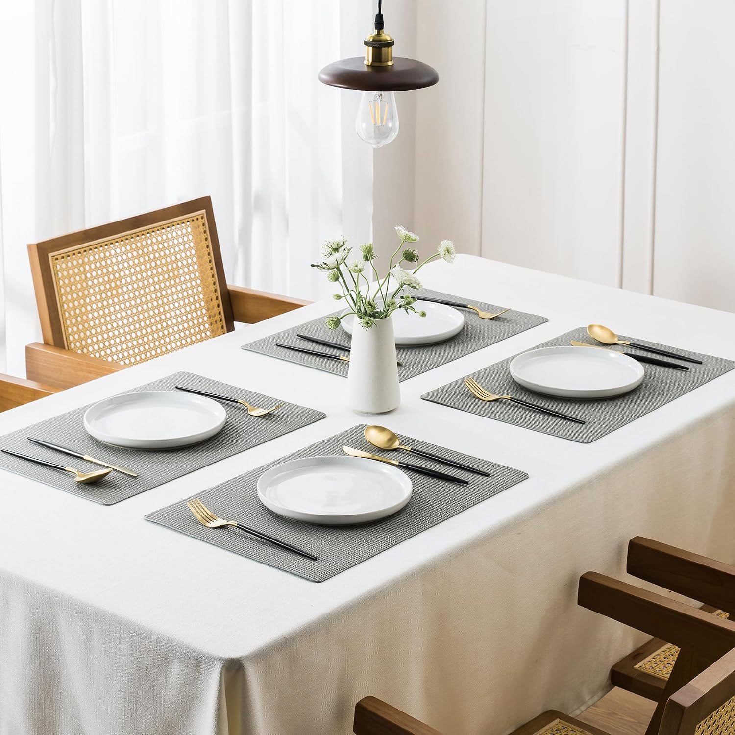 Jovono Faux Leather Placemats Set of 8, Waterproof Washable Table Mats, Easy-Clean Heat Resistant Kitchen Vinyl Place