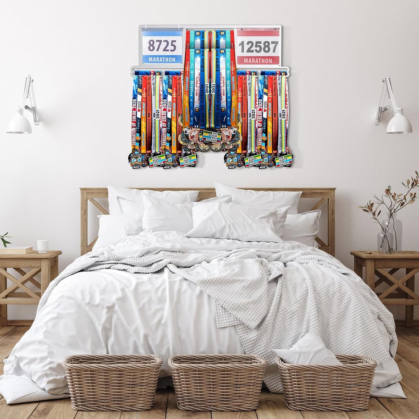 Race Bib and Medal Display Hanger, Metal Rack Holder Wall Mounted Award Rack for Runners, Displays Over 100 Medals and