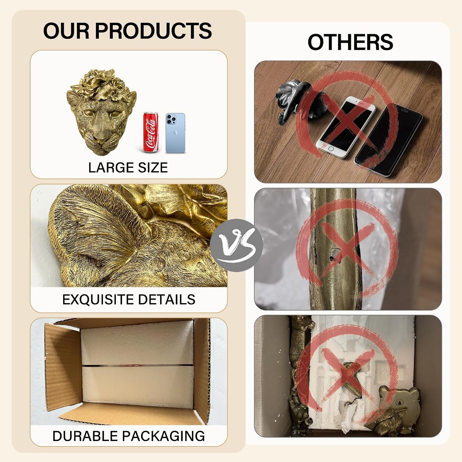 Animal Heads Sculptures Wall Art / Copper / Leopard / Gold