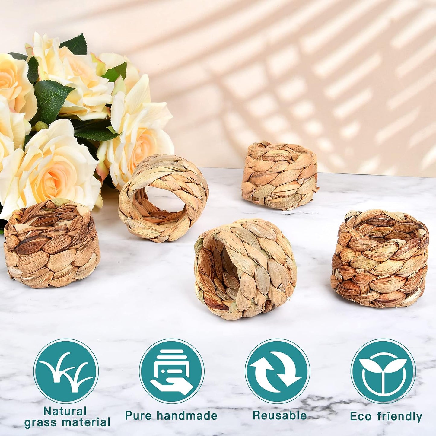 Rustic Handmade Woven Napkins Ring / Water Hyacinth / Set of 8
