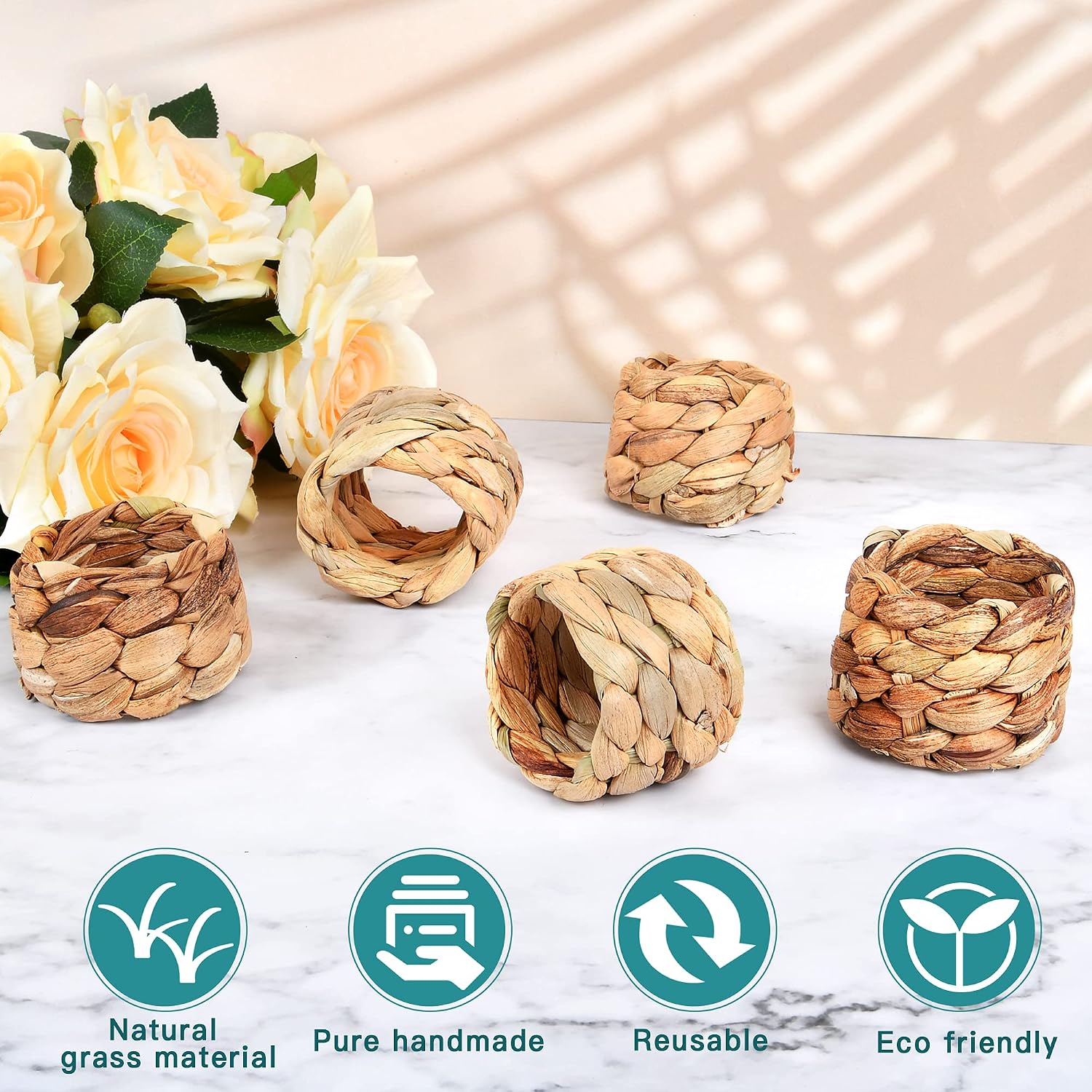 Rustic Handmade Woven Napkins Ring / Water Hyacinth / Set of 8