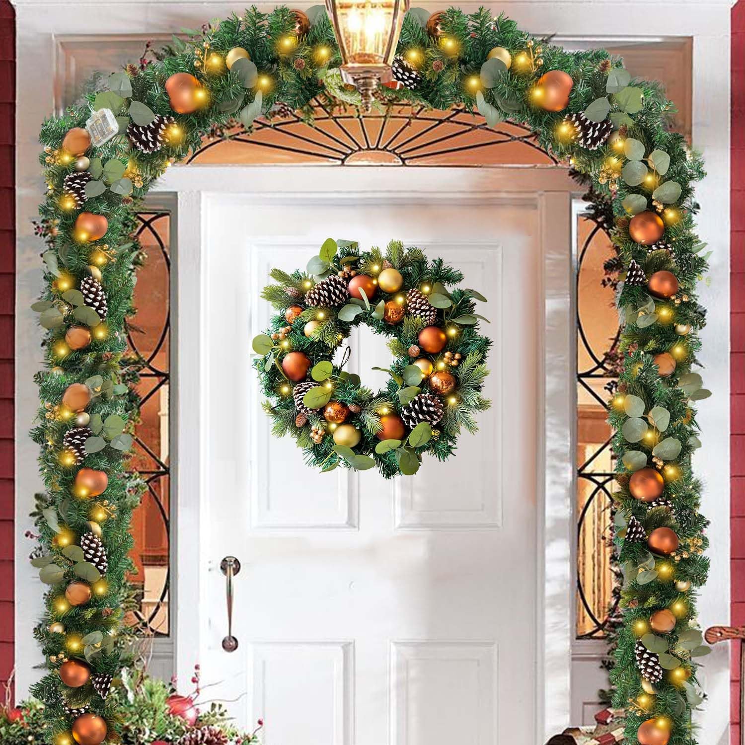 WANNA-CUL Pre-Lit 6ft Copper Gold Christmas Garland with 30 LED Lights | Timer Winter Xmas Lighted Garland for Mantel