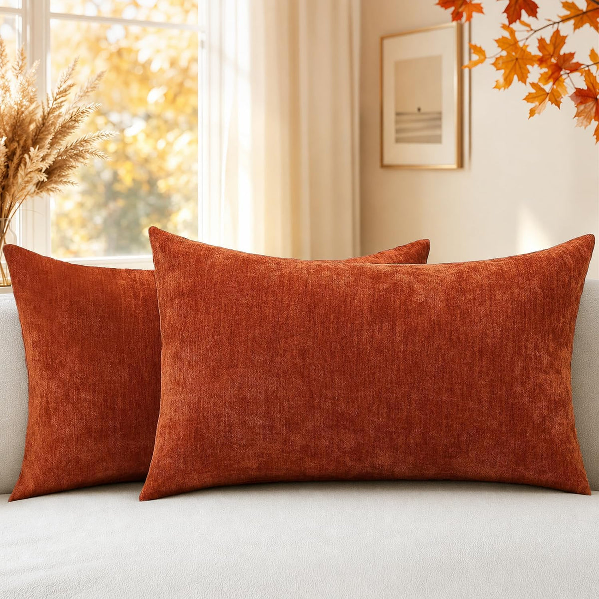MIULEE Soft Chenille Throw Pillow Covers Blue Ashes 20x20 Inch Pack of 2