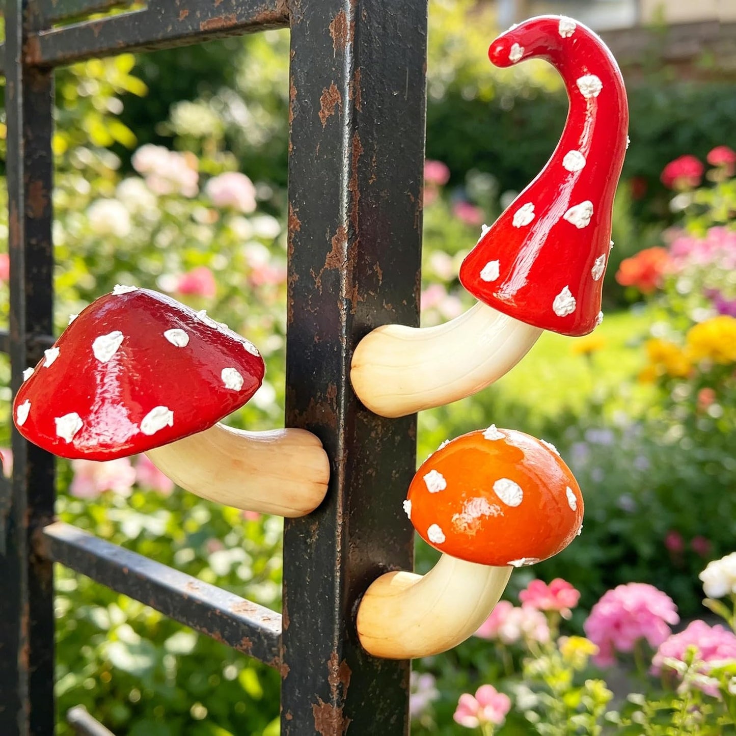 Handmade Clay Fake Mushrooms Unique Small Mushroom Figurines / Red / Set of 3