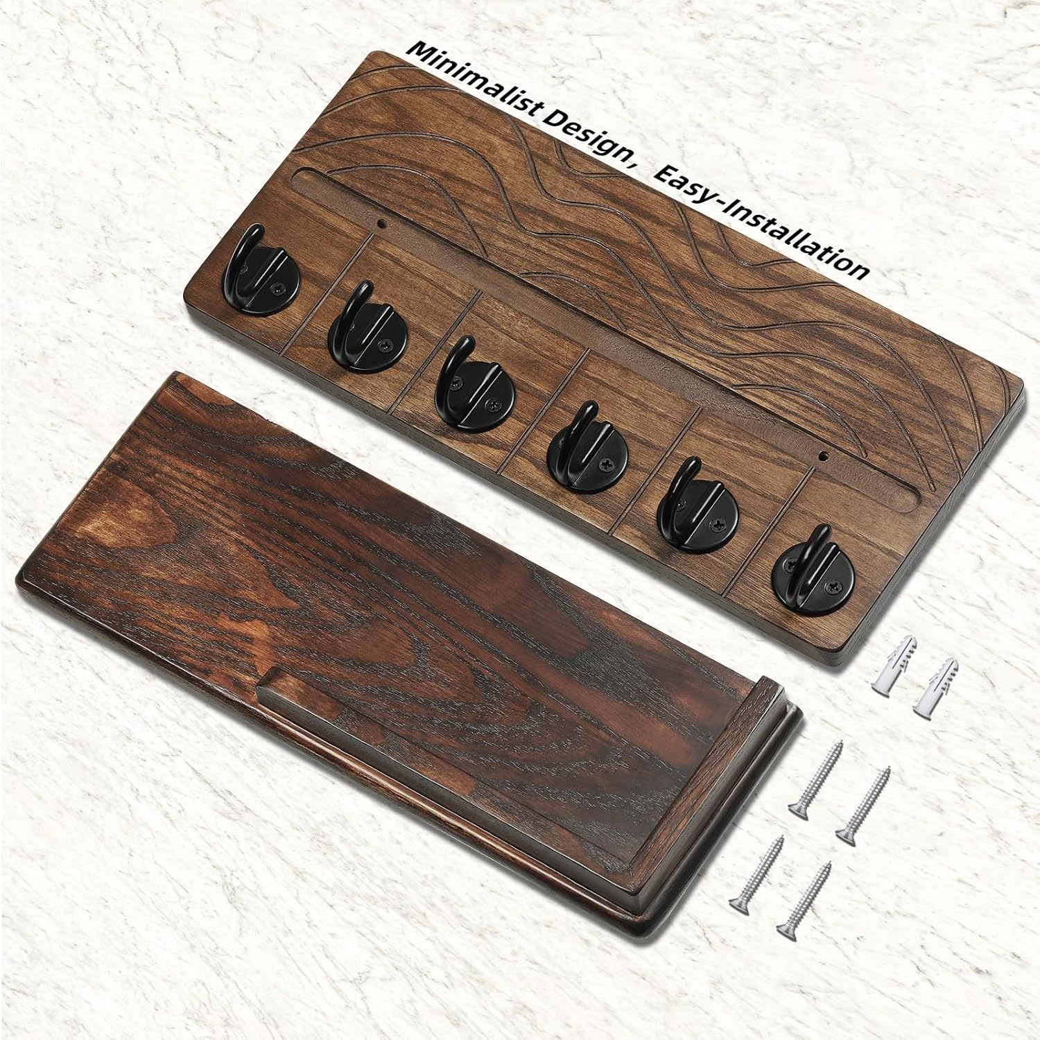 Key Holder Wall Decor- " Solid Ash Wood Entryway Organizer / Walnut / 11.8 Inch