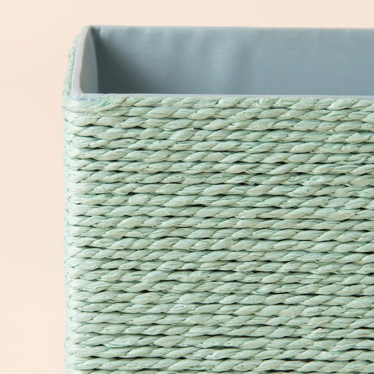 Stackable Woven Basket Paper Rope Bin / Light Green