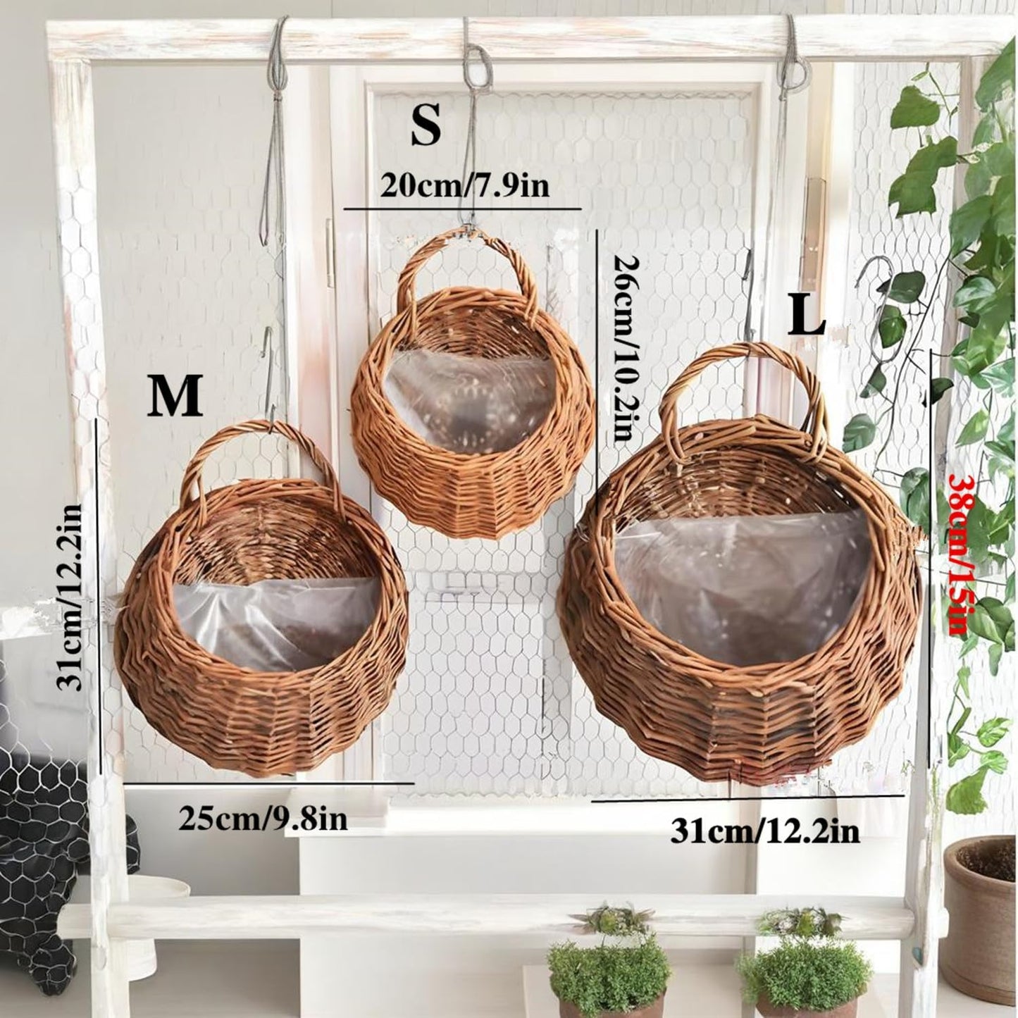 Handmade Wicker Hanging Basket for Plant Wall Mount Rattan Chlorophytum Comosum Hanging / Medium