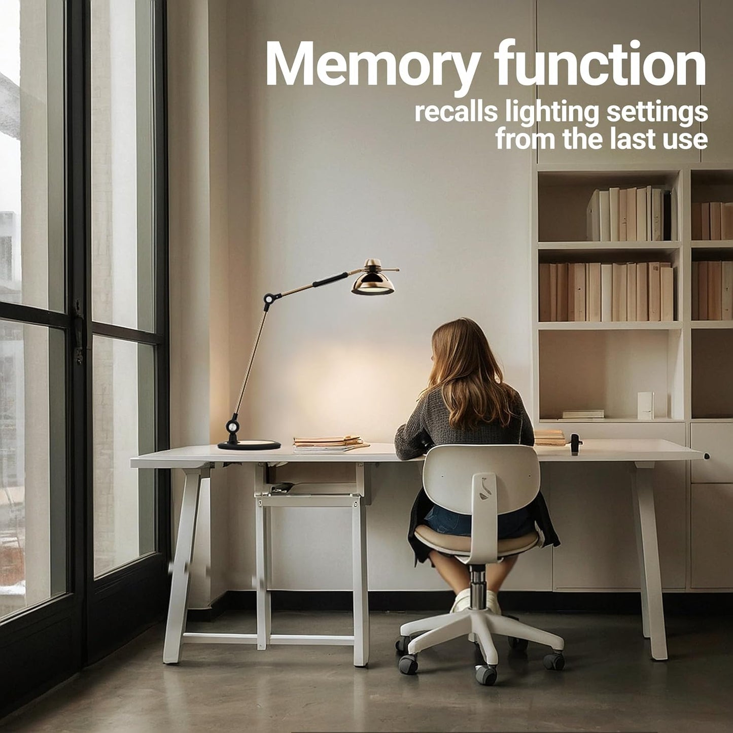 OTUS Tall LED Architect Desk Lamp for Home Office, Gesture Control, Brass | Touch Dimming, 12 Brightness Levels