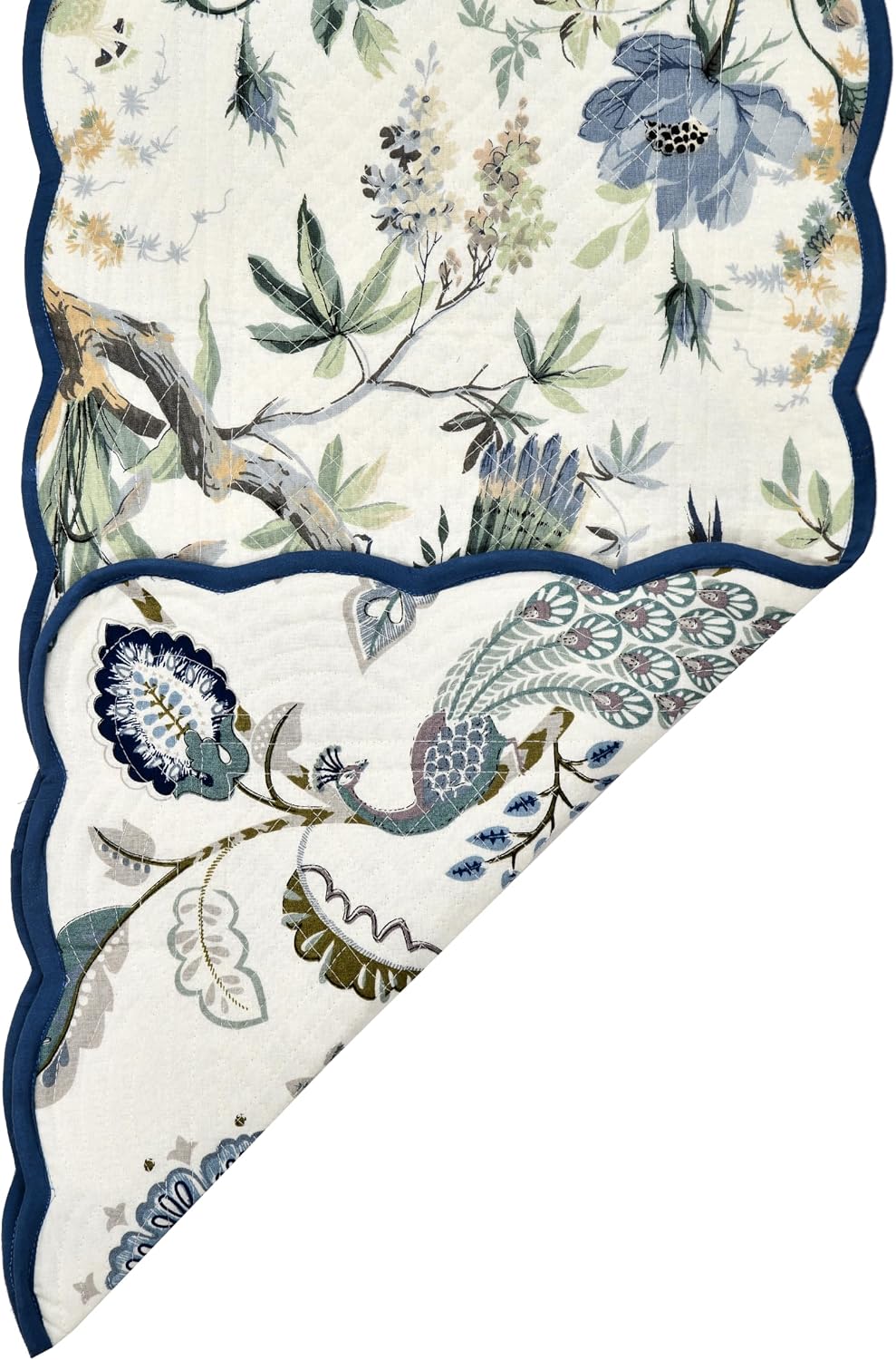 Peacock Vines Luxury Handcrafted Runner (Reversible) Cotton Quilted Fabric Machine Washable – Elegant Home Decor – 14 x