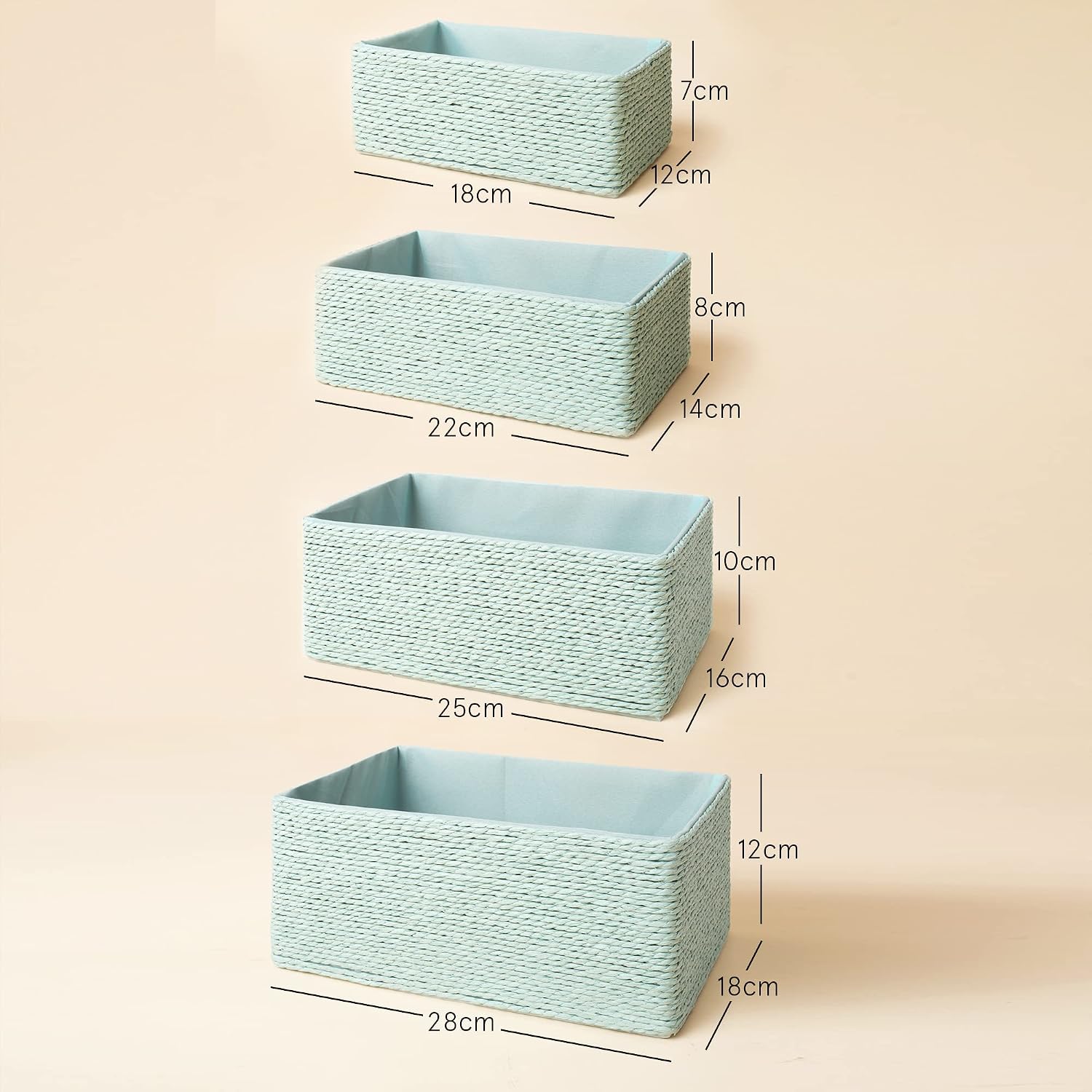 Stackable Woven Basket Paper Rope Bin / Light Green