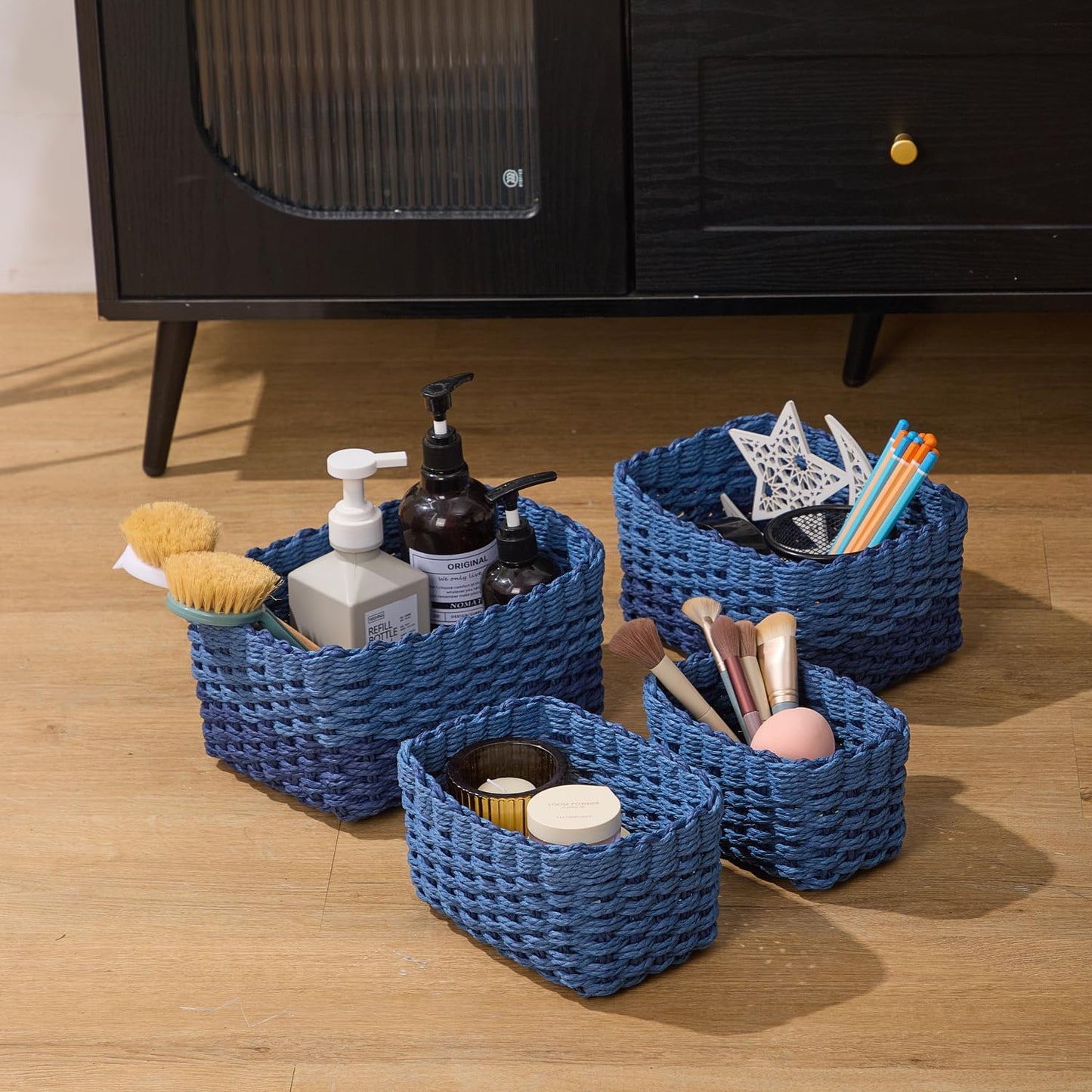 Woven Storage Baskets Set / Blue / Set of 4