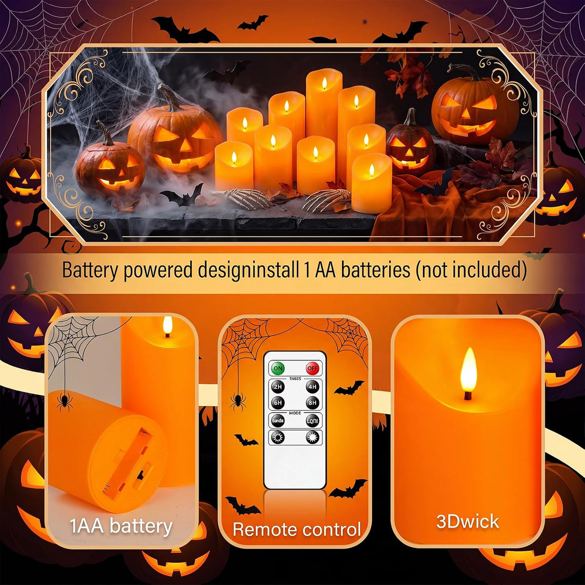 Eebuss Flameless Candles with Remote Timer, Battery Operated Realistic Flickering LED Candles, 9 Packs Fake Candles for