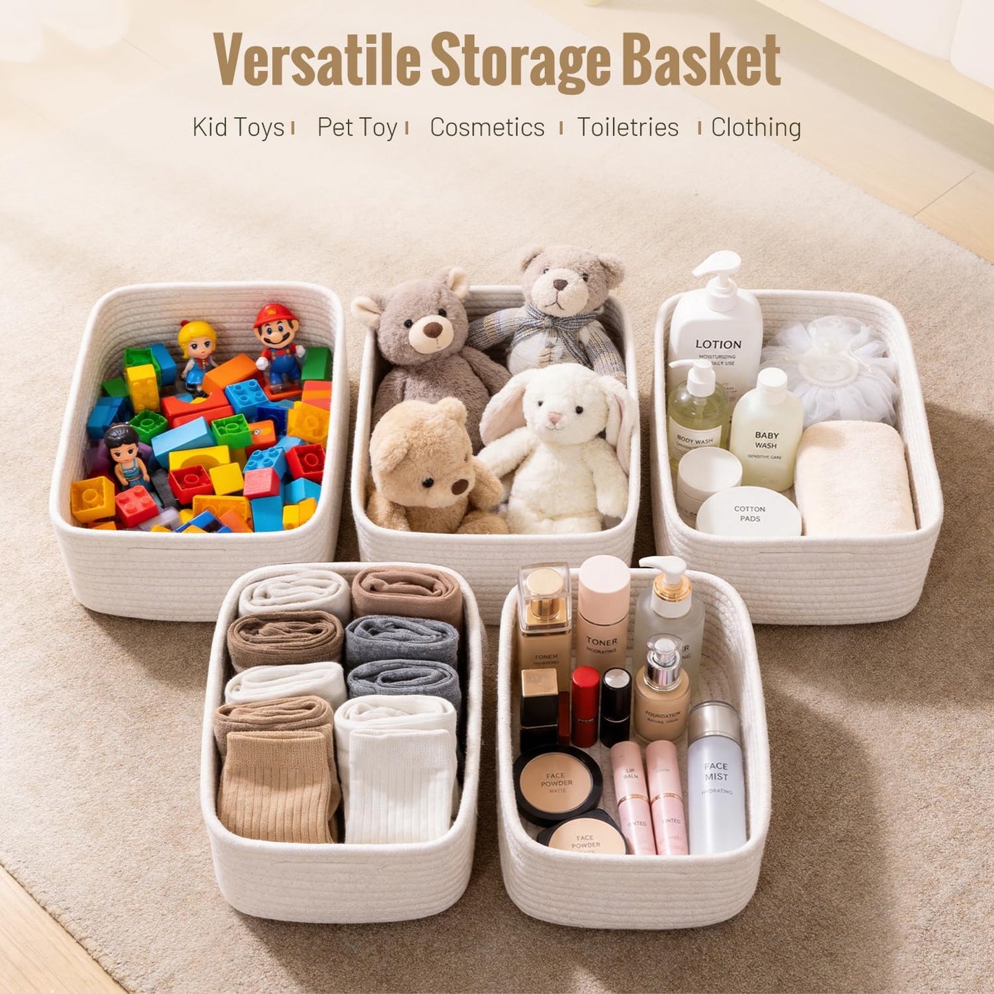 Small Woven Storage Baskets / White / Set of 5