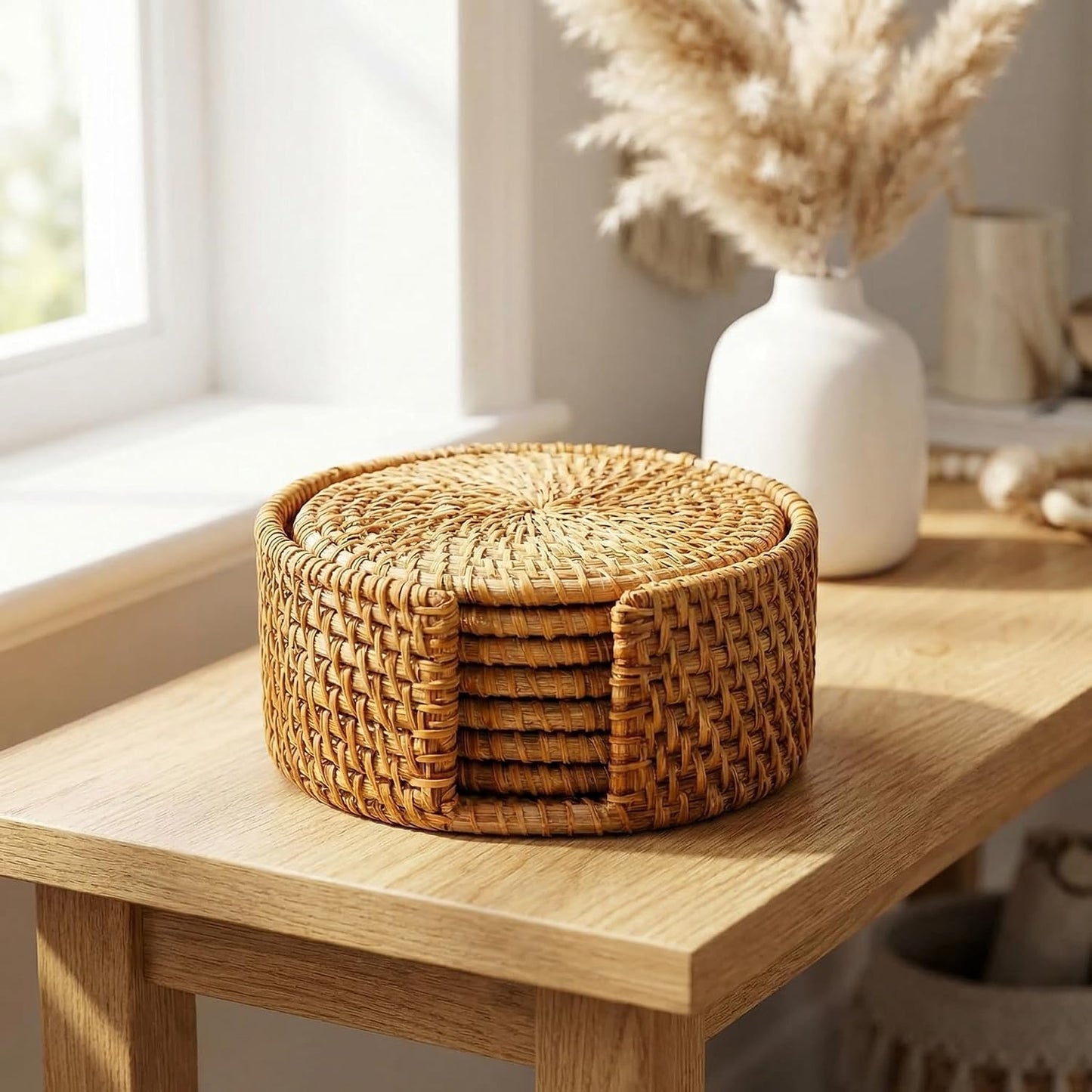 Holder｜Wicker Drink Coasters Set for Protecting / Natural / 4 Inch / Set of 6