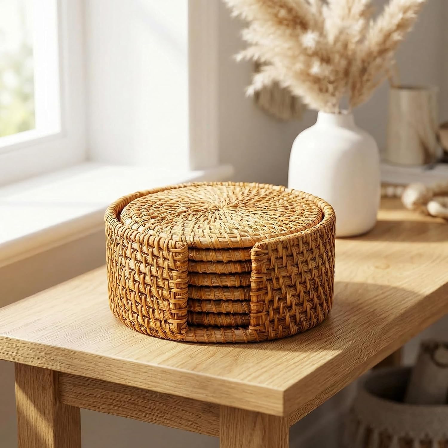 Holder｜Wicker Drink Coasters Set for Protecting / Natural / 4 Inch / Set of 6