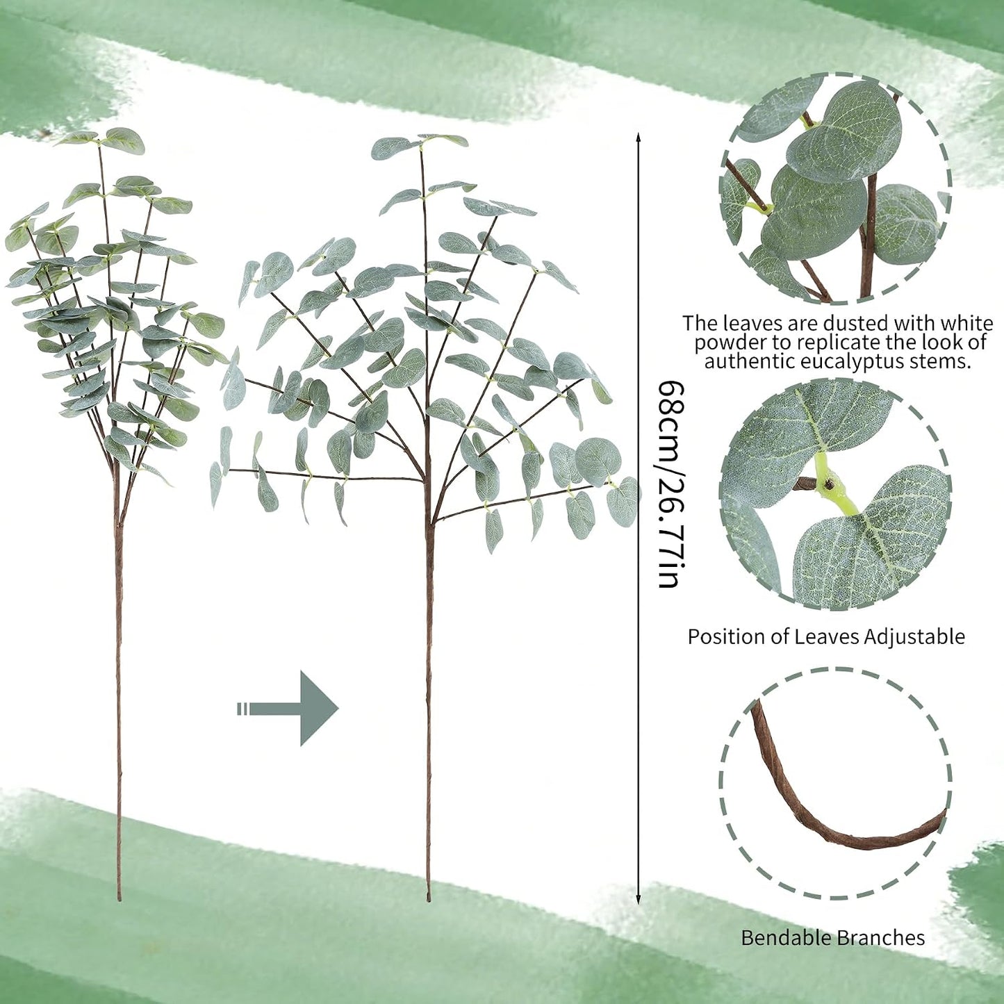 Faux Silk Silver Dollars Eucalyptus Stems Fake Greenery Plants for Vase Home / Gray Green / Set of 5