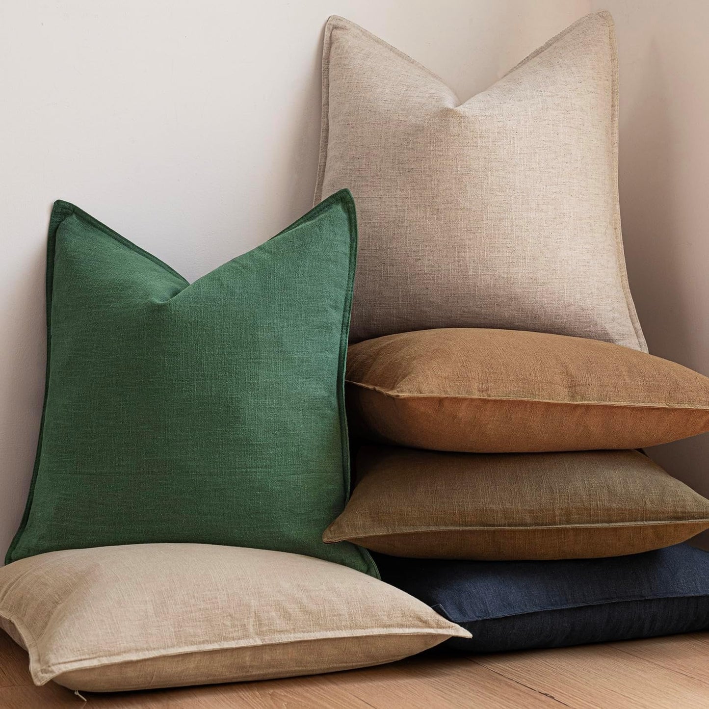 Decorative Linen Solid Throw Pillow Covers Soft Accent Euro / 18 x 18 / Abundant Green / Set of 2