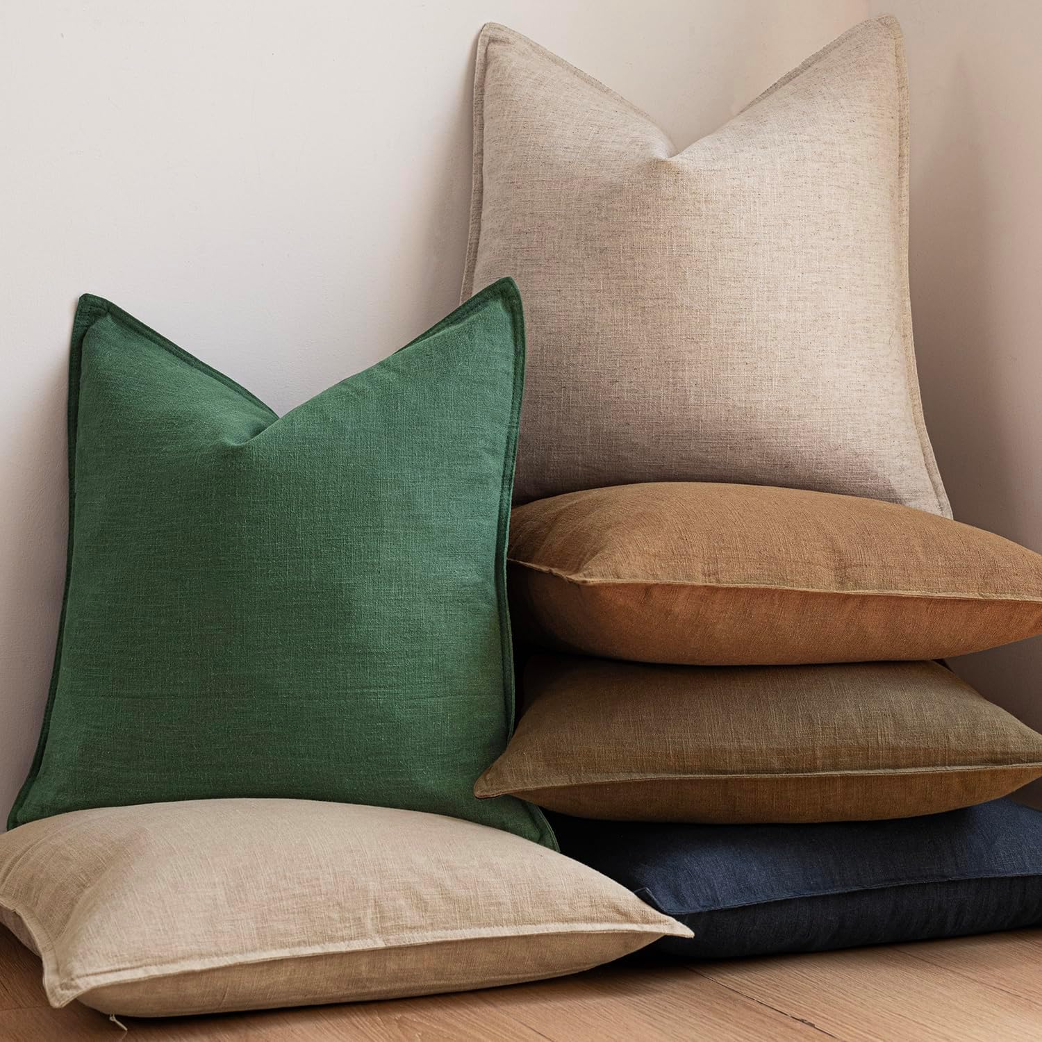 Decorative Linen Solid Throw Pillow Covers Soft Accent Euro / 18 x 18 / Abundant Green / Set of 2