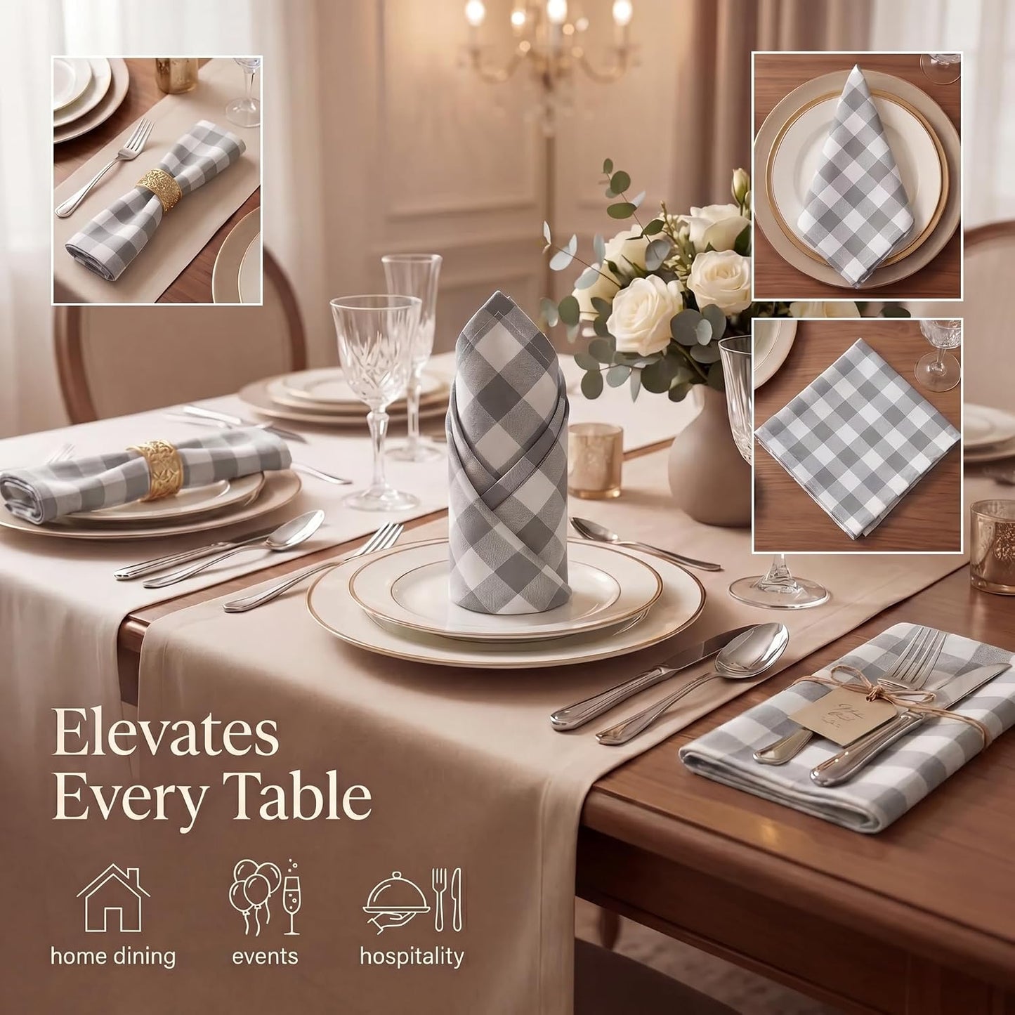 Urban Villa Cloth Napkins Cotton 20x20 (Set of 12) Grey
