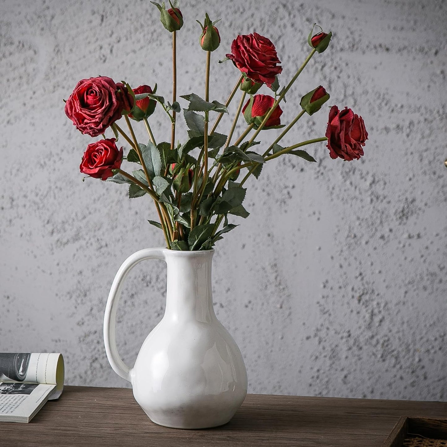 White Ceramic Vase / Big Handle - White