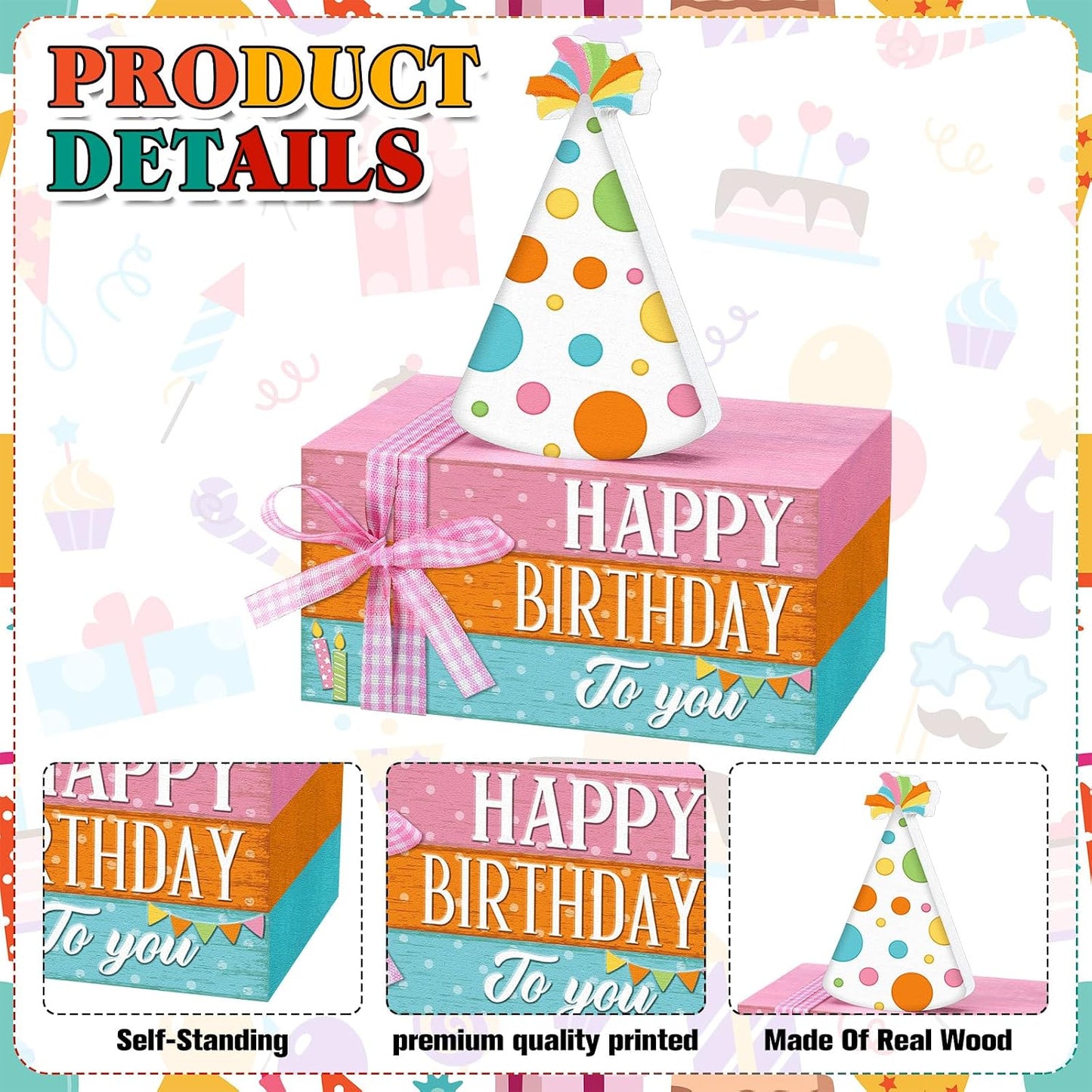 Wooden Book Stack Decor / Birthday / Set of 4