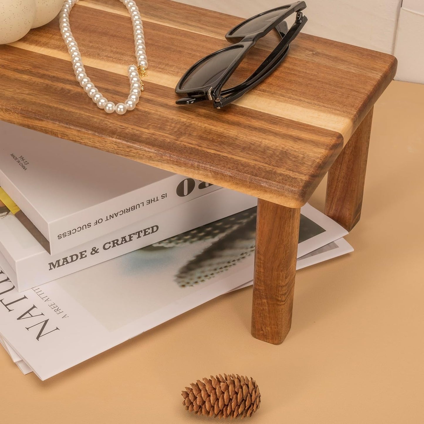 Acacia Wooden Desktop Organizer Shelf Kitchen Cabinet and Counter Riser Display Shelf for Top