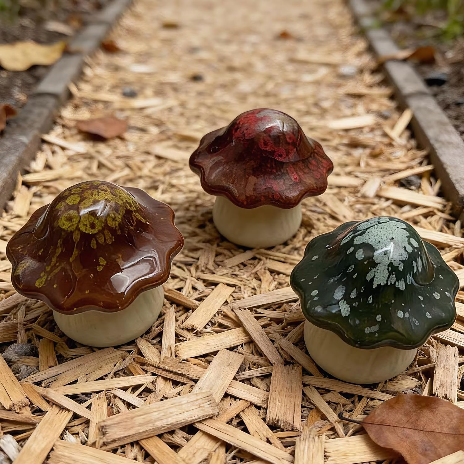 Ceramic Garden Mushroom Ornaments 3-Piece Set