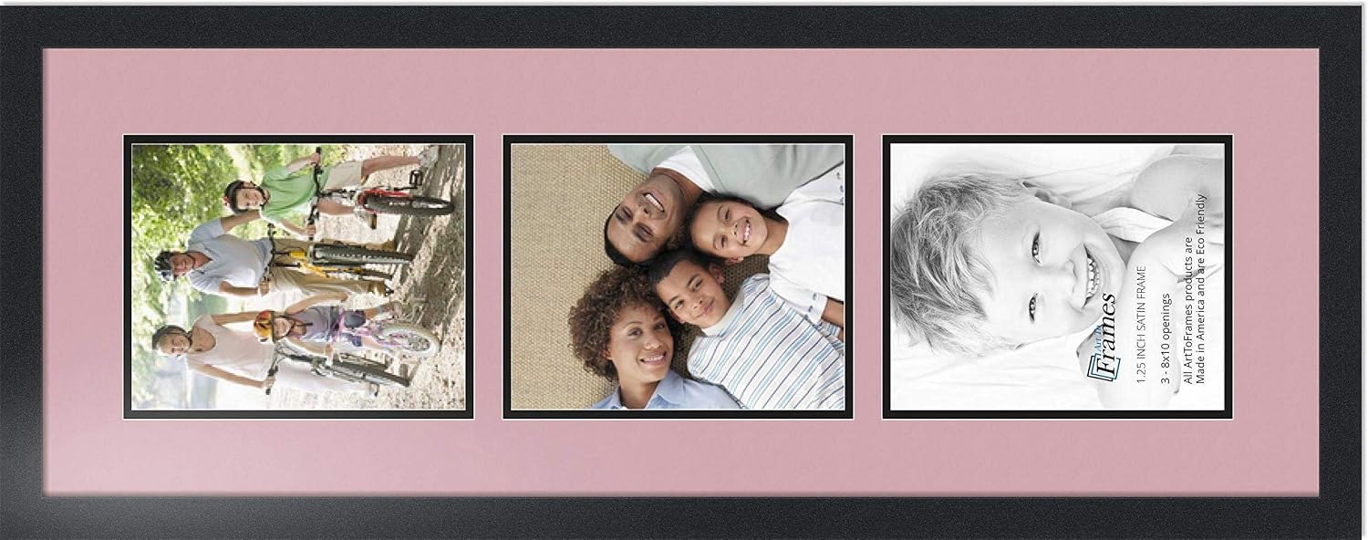 ArtToFrames Collage Photo Frame Double Mat with 3-8x10 Openings with Satin Black Frame and Seashell mat.