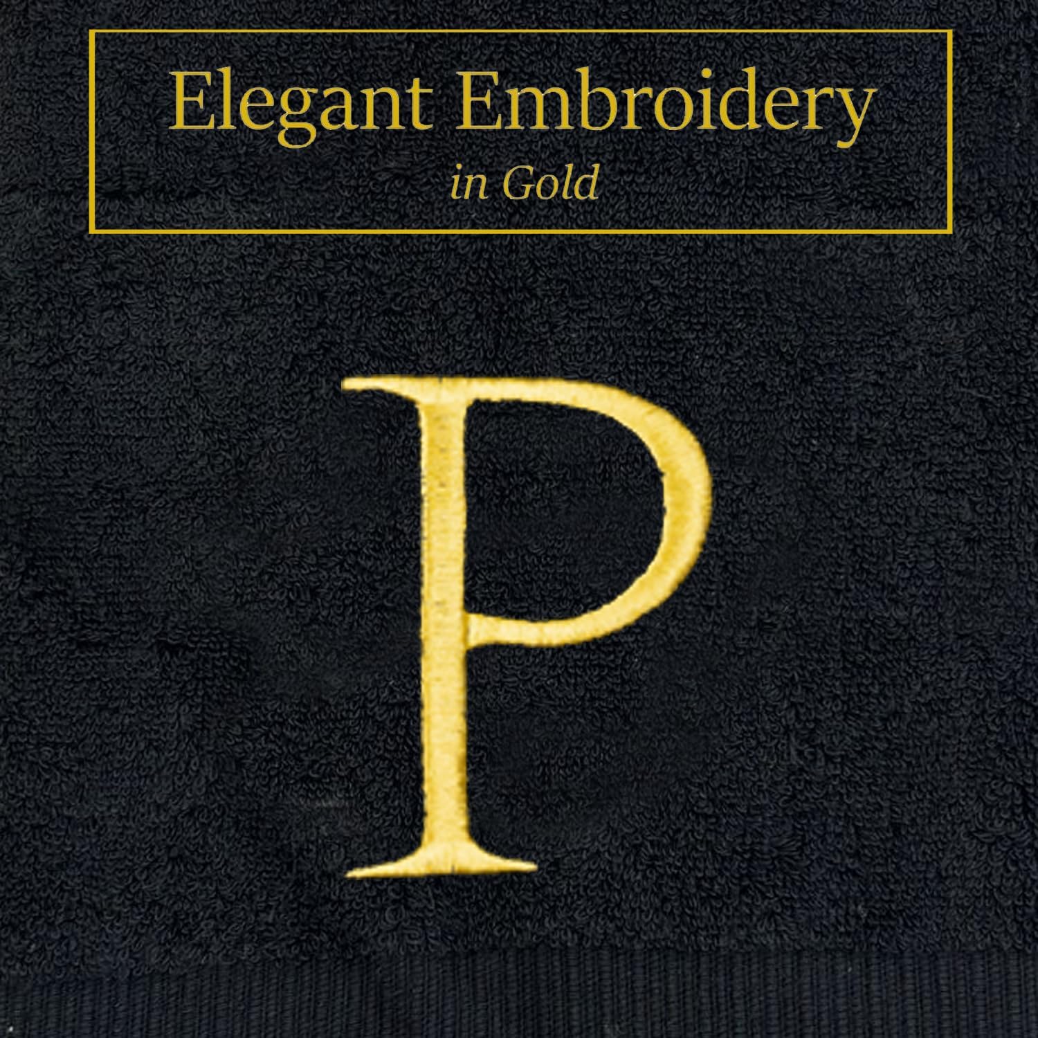 Black with Gold Monogrammed Hand Towels for Bathroom - Set of 2 Letter N | Luxury Hotel Quality Initial Towels For