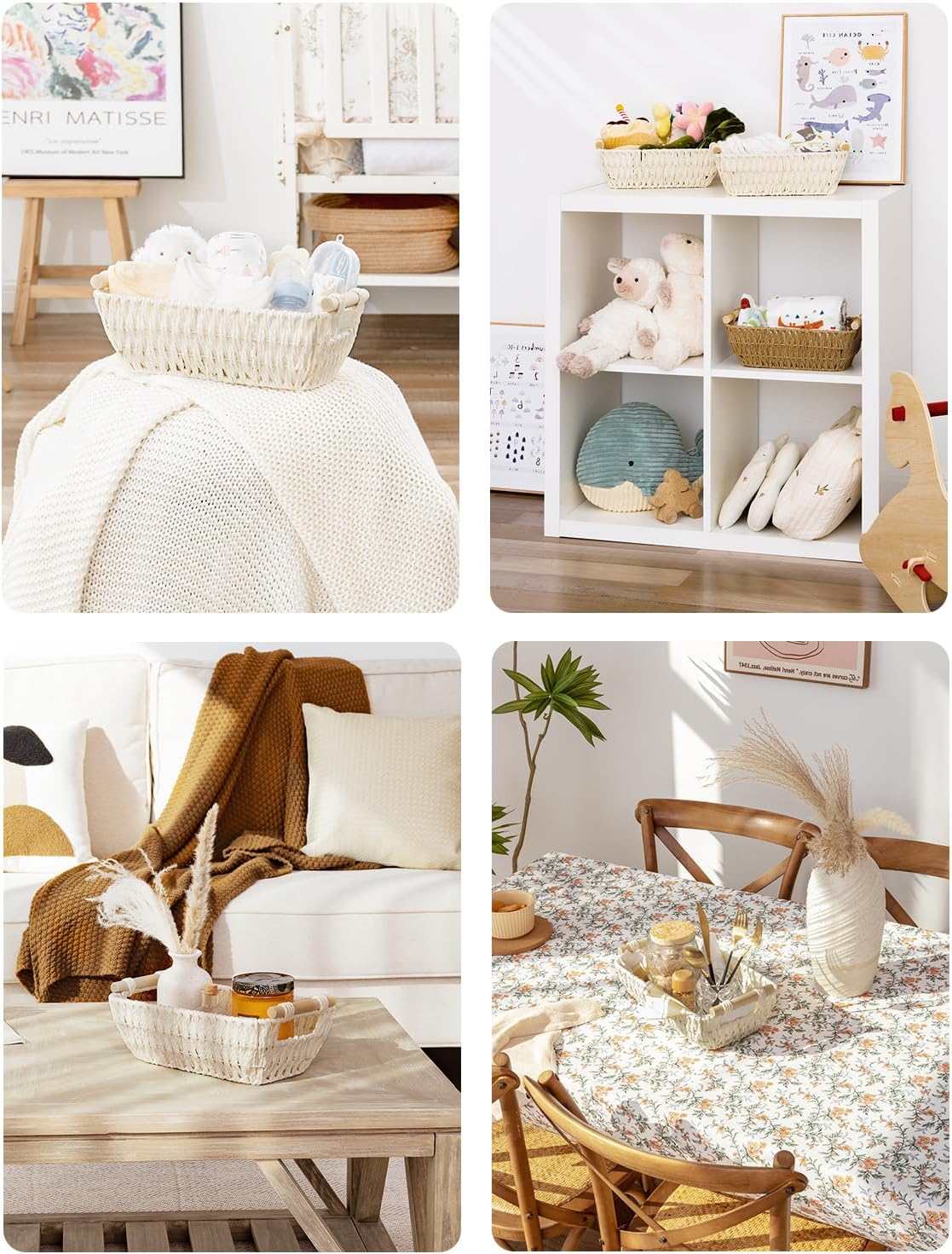Wicker Baskets / Round Paper Rope Woven Basket / Beige / Small / Set of 2
