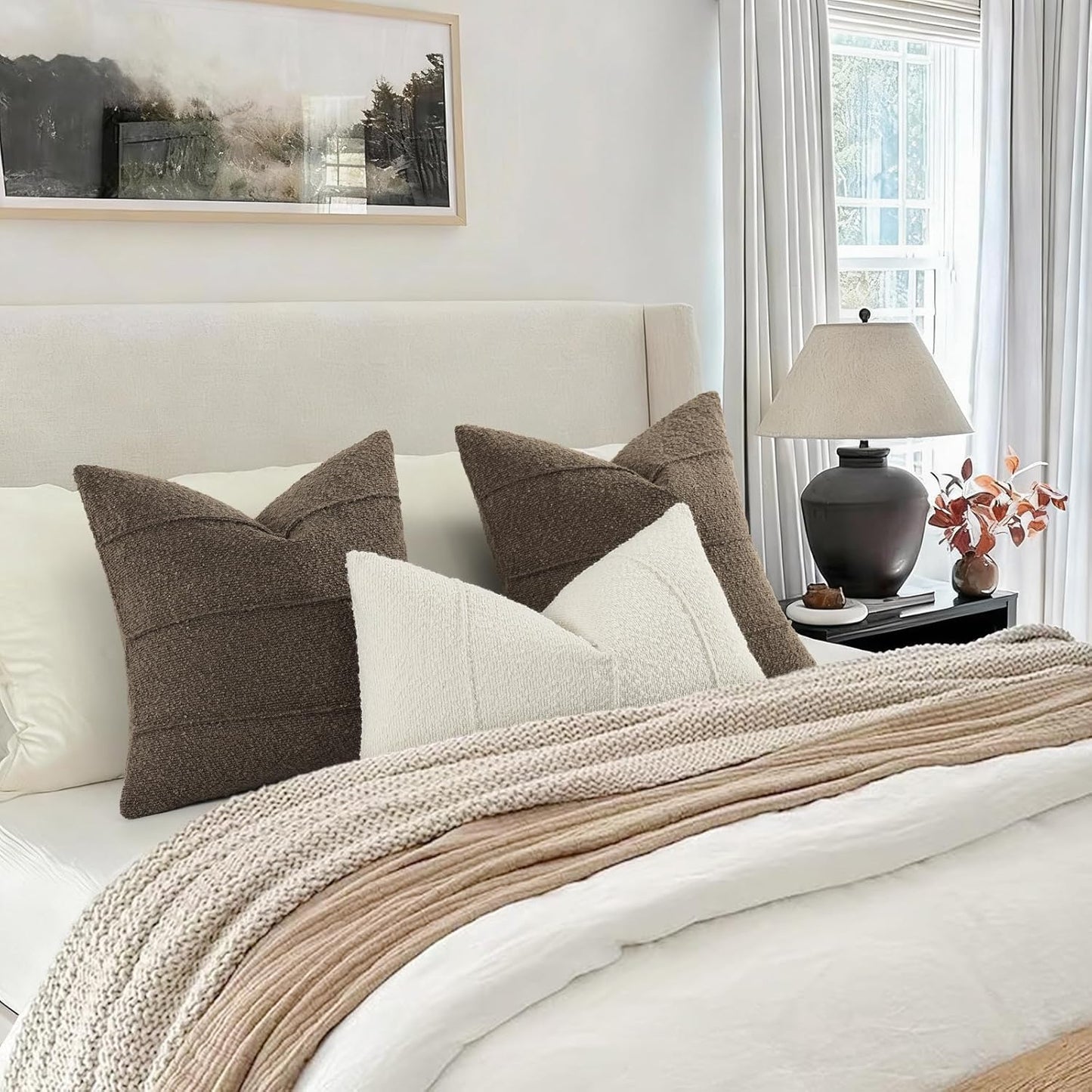 Textured Boucle Throw Pillow Covers / Brown / 18 x 18 / Set of 2