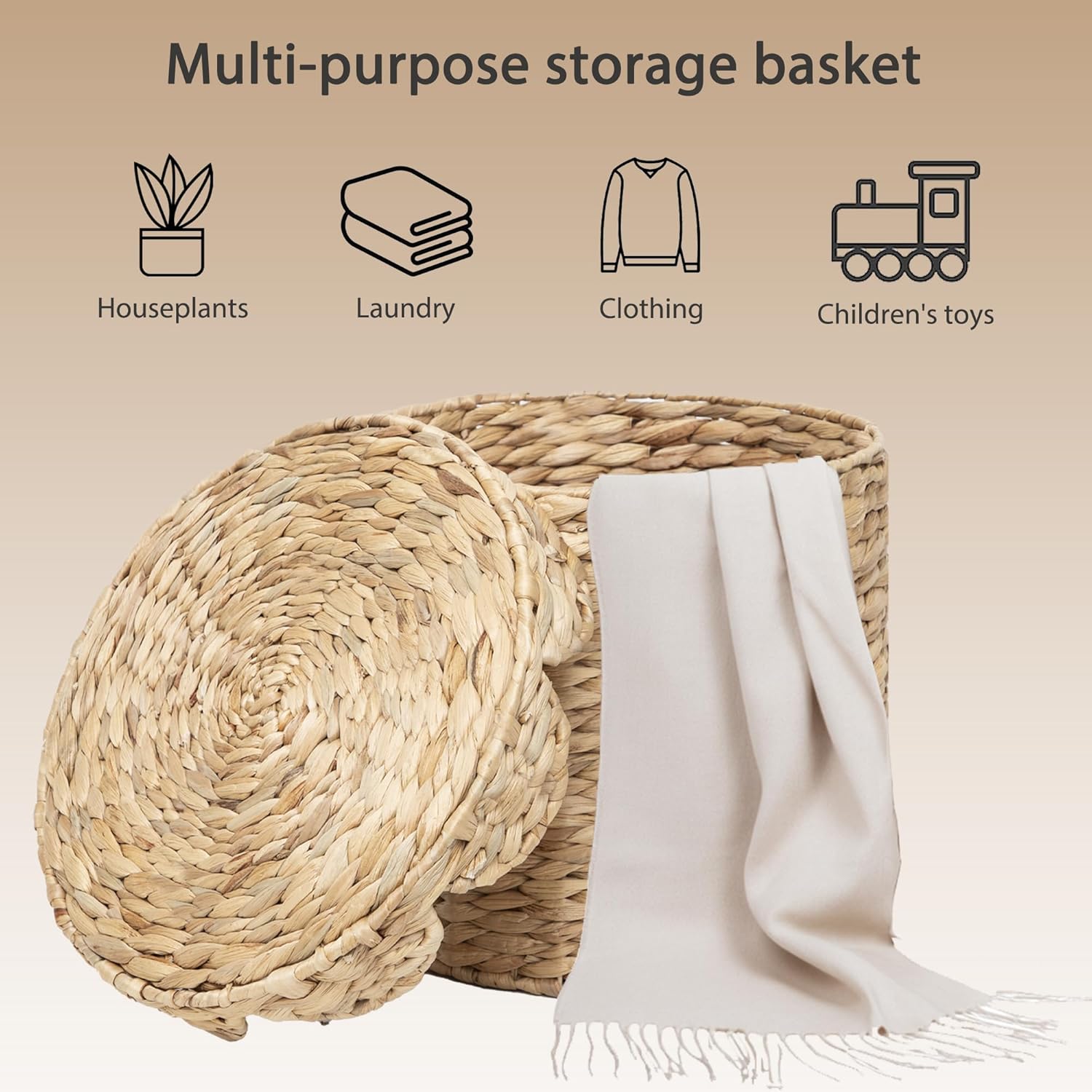 Water Hyacinth Woven scalloped basket / Small / Natural