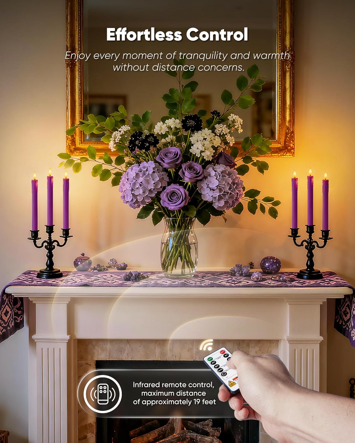 Homemory 6 Pcs Real Wax Purple Flameless Taper Candles with Remote Timer, 9.6 Inches LED Fake Candlesticks, LED Candle