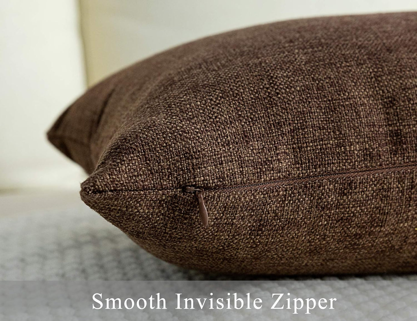 Fall Burlap Throw Pillow Covers Square Solid Farmhouse Linen Cushion / 18 x 18 / Brown / Set of 2