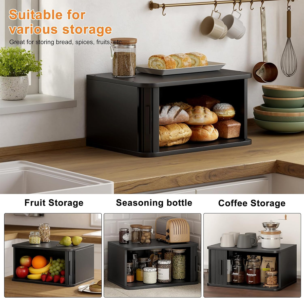 WOWLIVE Roll Top Bread Box for Kitchen Countertop, Bamboo Bread Storage | Airtight Bread Containers, Large Bread Bin