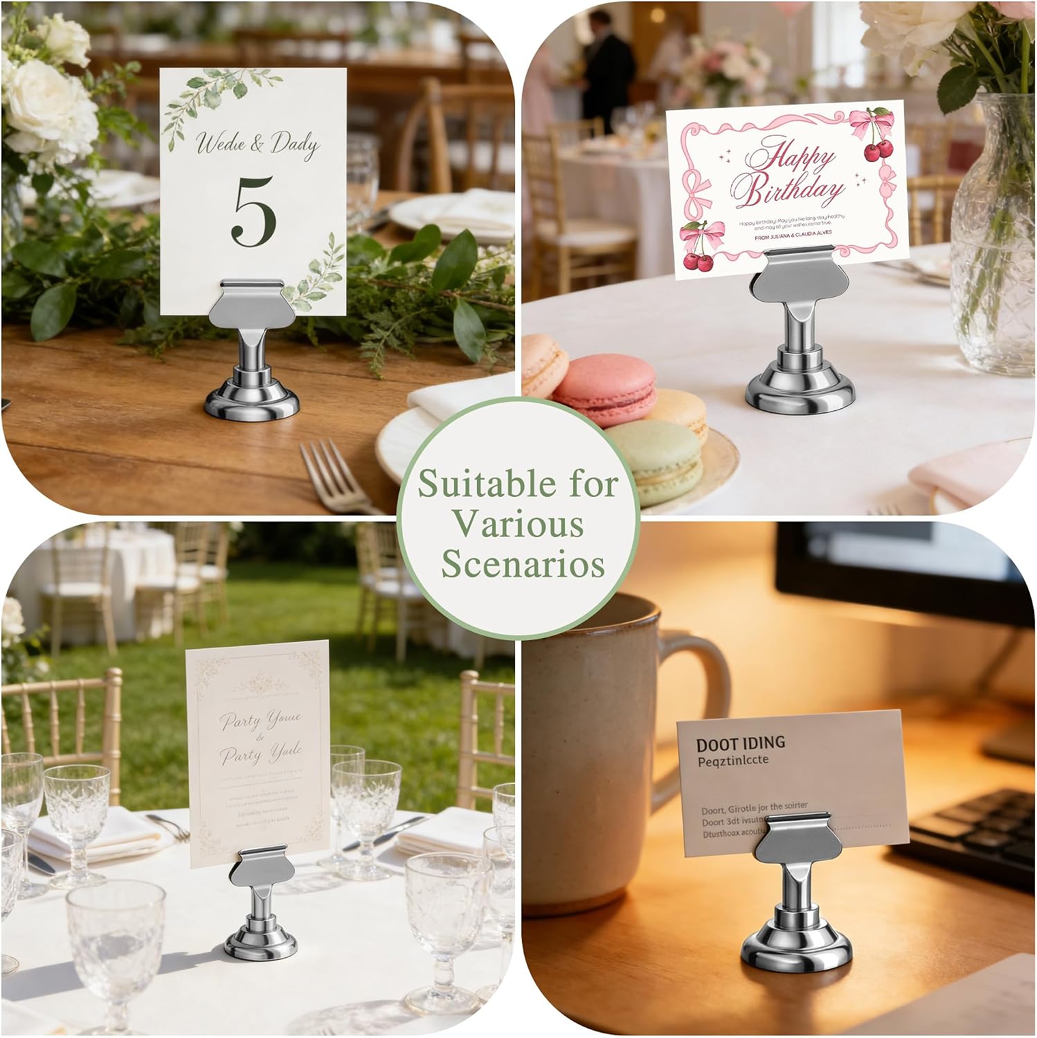Urban Deco 16PK Table Number Holders Place Card Holders 1.7 Inch Table Card Holders Steel Card Holders for Photos, Food