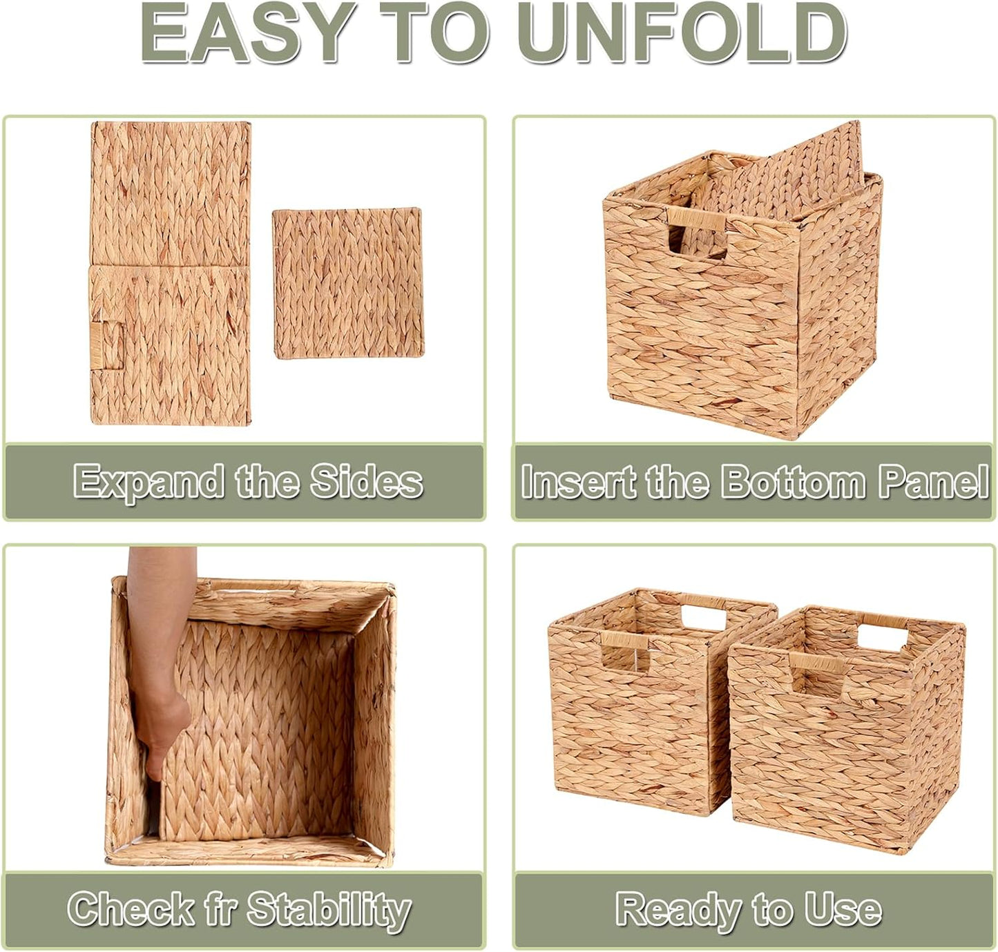 Water Hyacinth Storage Baskets Wicker Storage Cubes Set of 2Baskets / 11 x 11 x 11