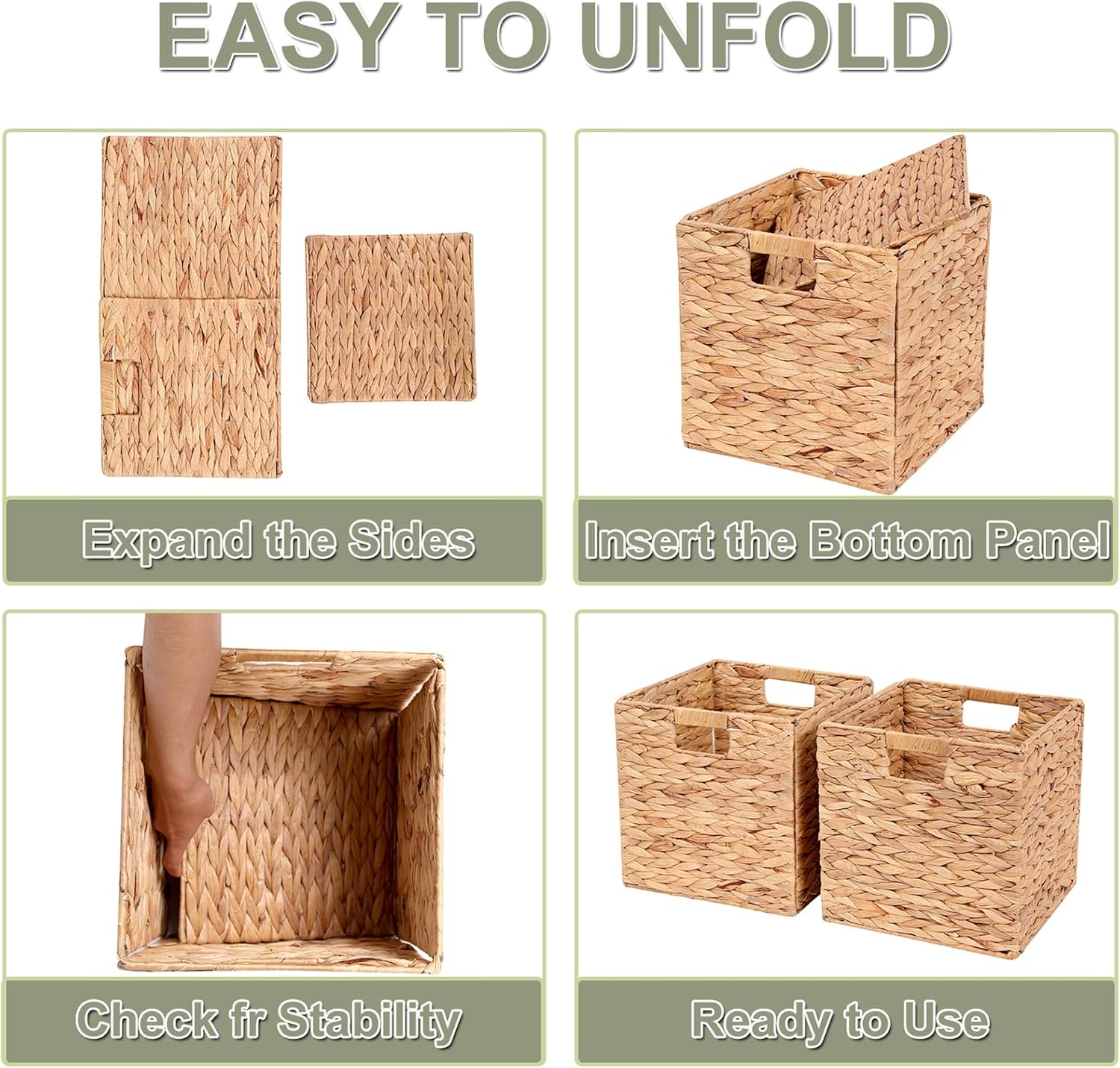 Water Hyacinth Storage Baskets Wicker Storage Cubes Set of 2Baskets / 11 x 11 x 11