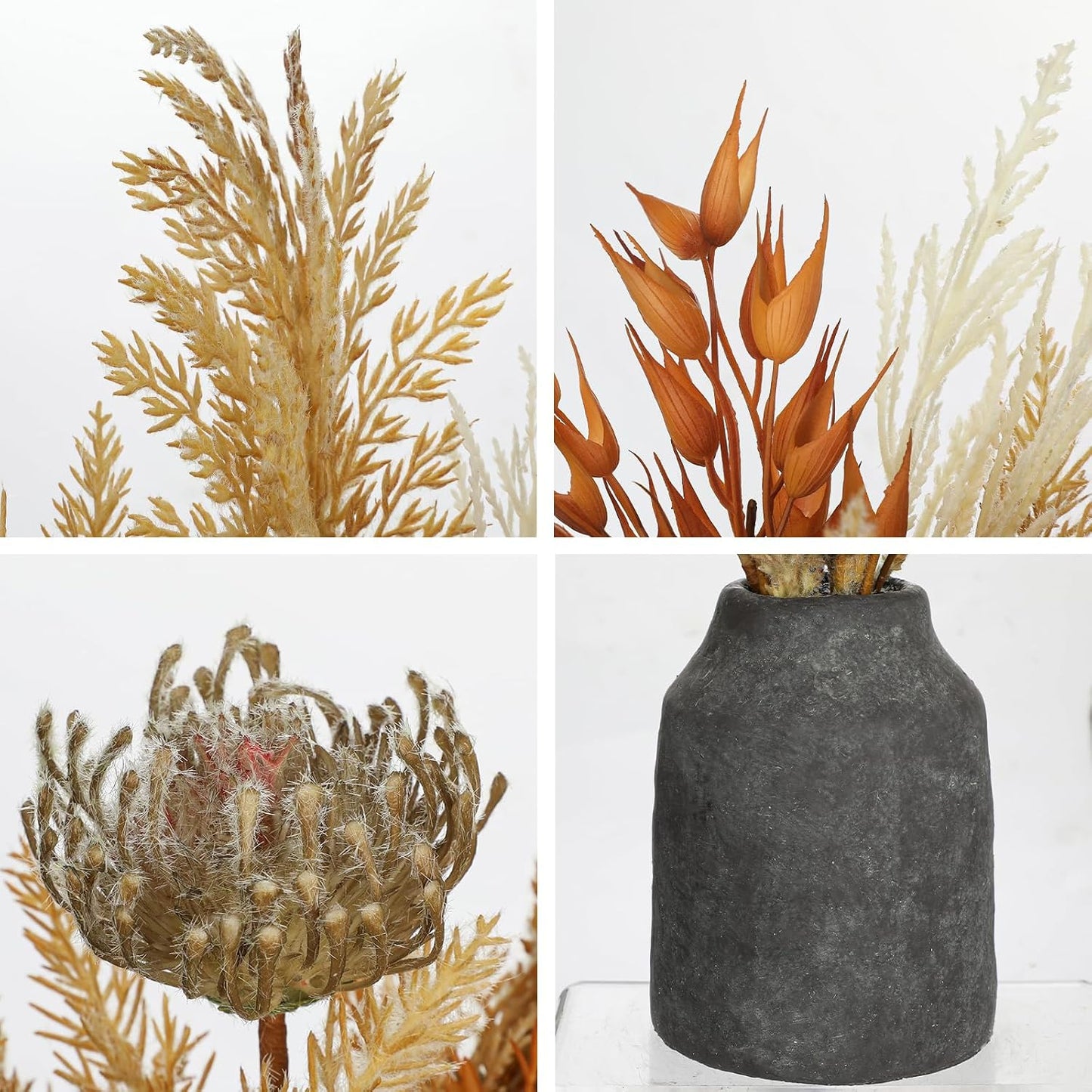 Artificial Pampas Grass Flowers Bouquet Plant in Ceramic Vase Fluffy / Blue