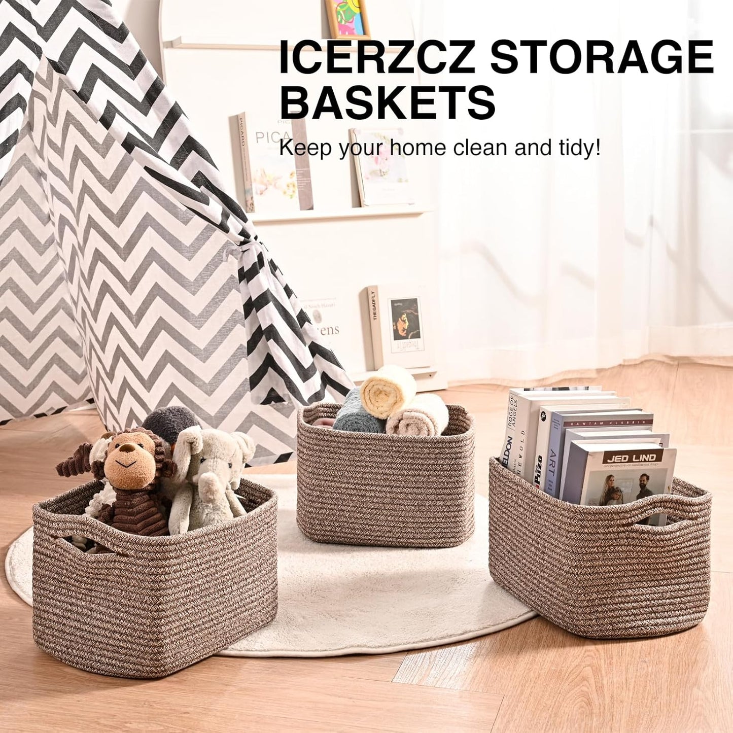 Woven Cotton Rope Baskets for Storage / Dark Brown