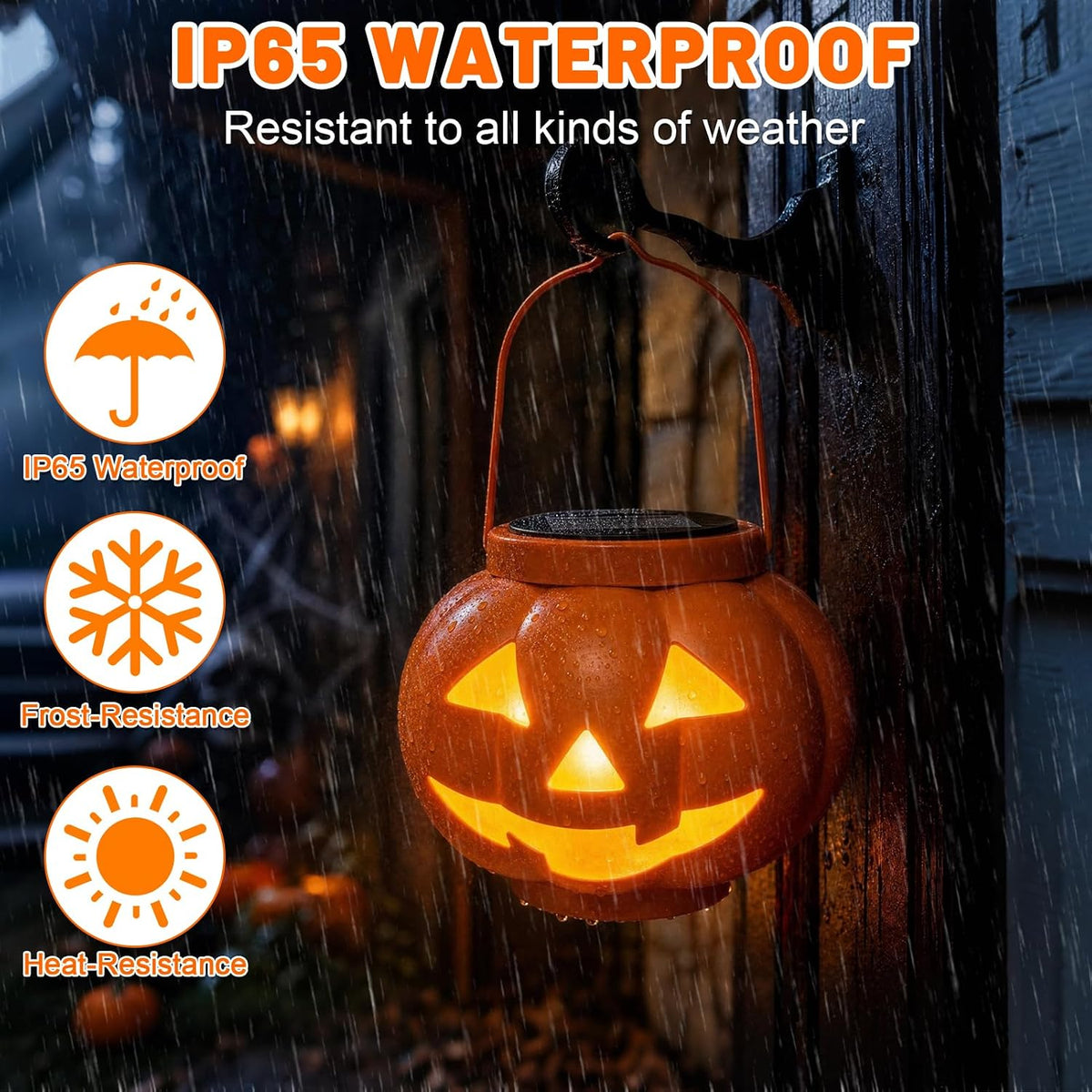 BRIGHTDECK Halloween Pumpkin Solar Lanterns 2 Pack, Jack O Lantern Pumpkin Lights for Halloween Decorations Outdoor