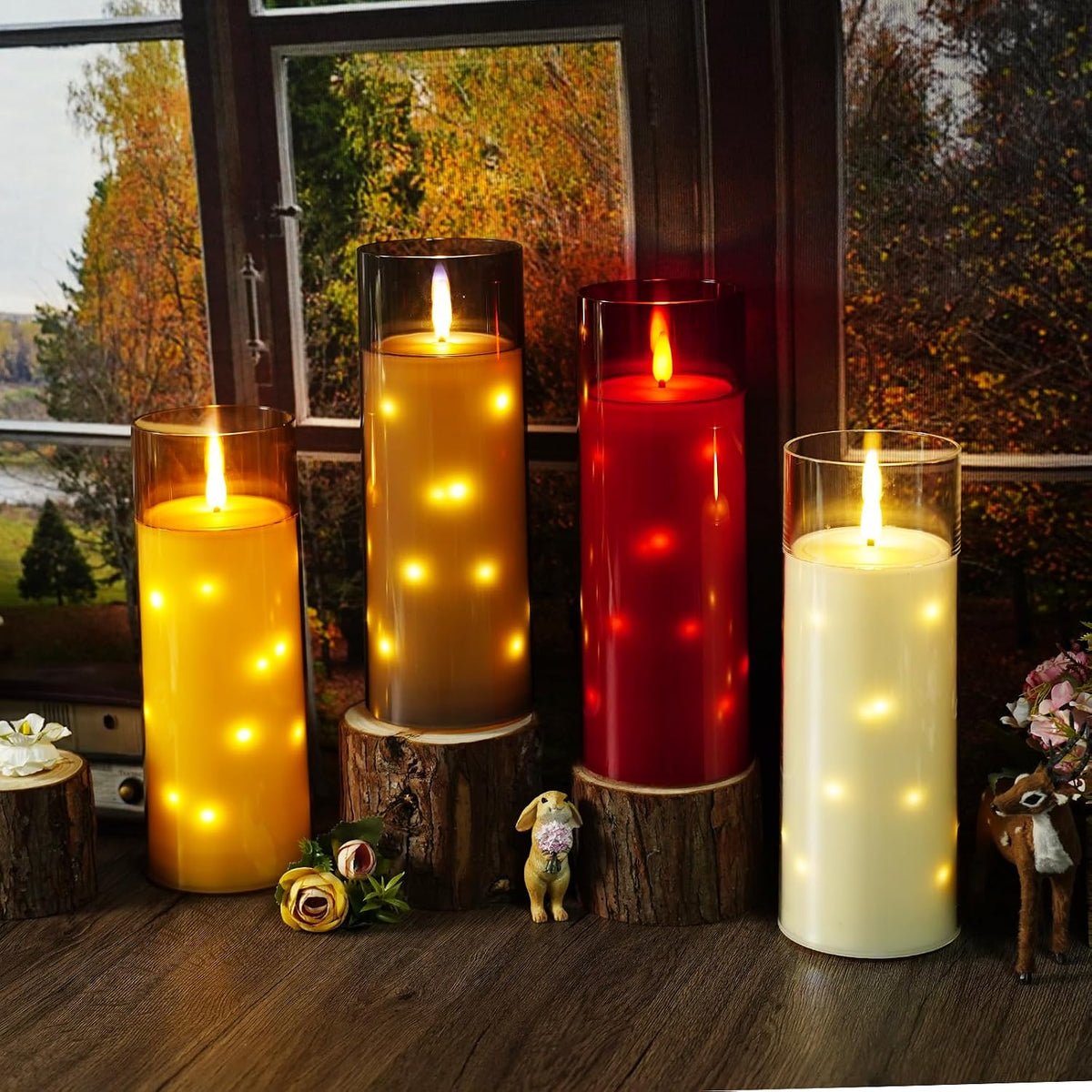 kakoya 11" x 4" Large Outdoor Waterproof Flameless LED Candles with Remote and Timer,Acrylic Pillar Candles Battery