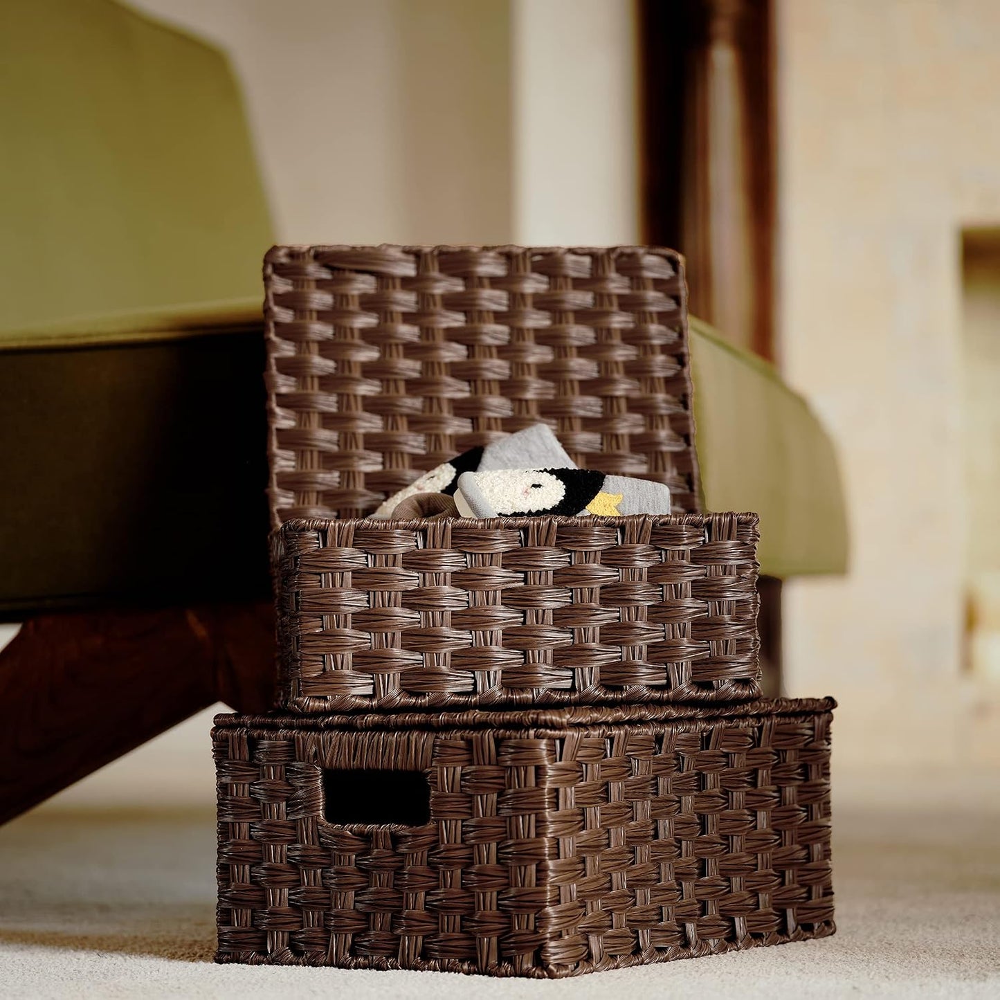 Wicker Baskets / Woven Basket for Organizing / Brown / Set of 3