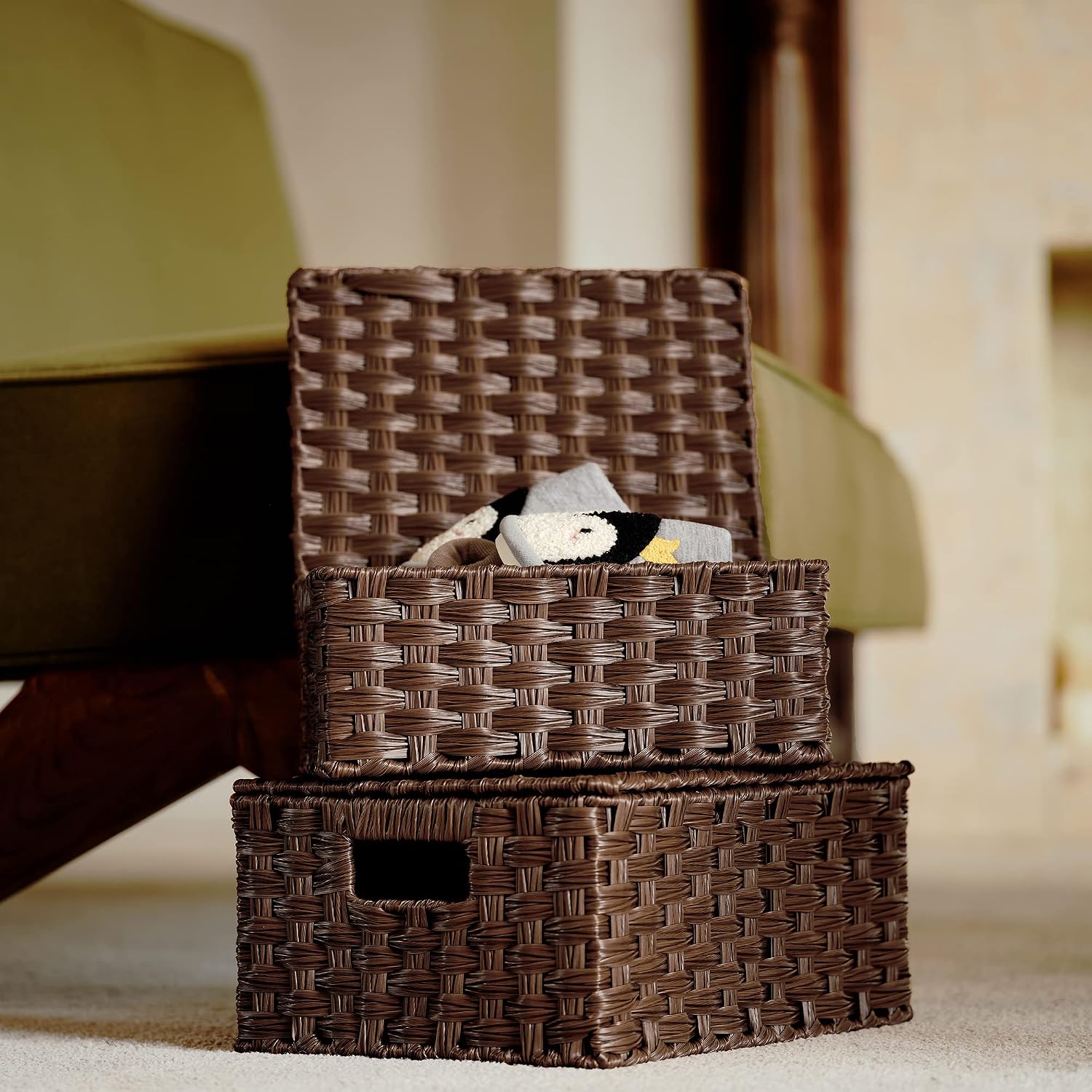 Wicker Baskets / Woven Basket for Organizing / Brown / Set of 3